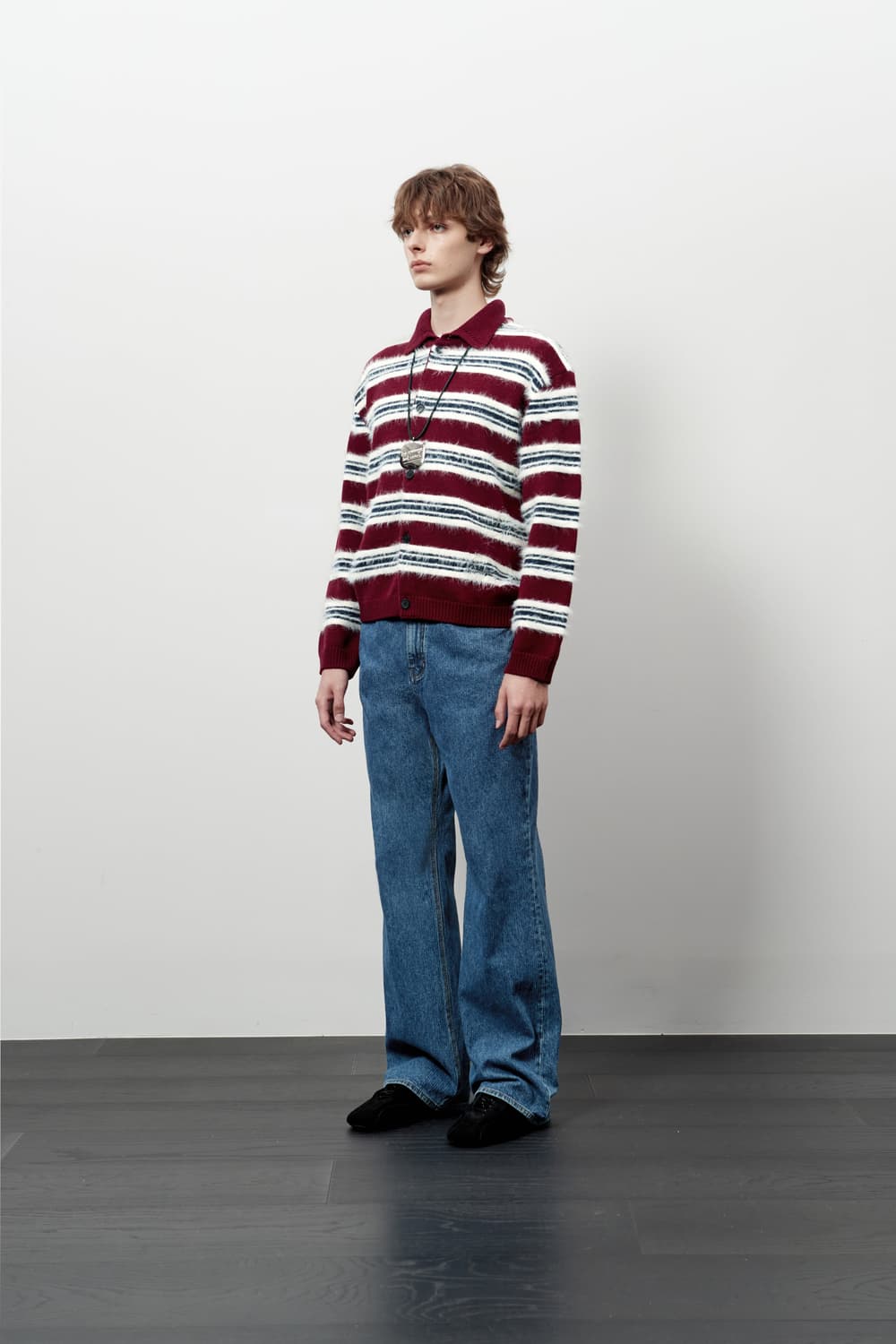 STU 플러피 스트라이프 가디건 버건디 M 상품이미지4