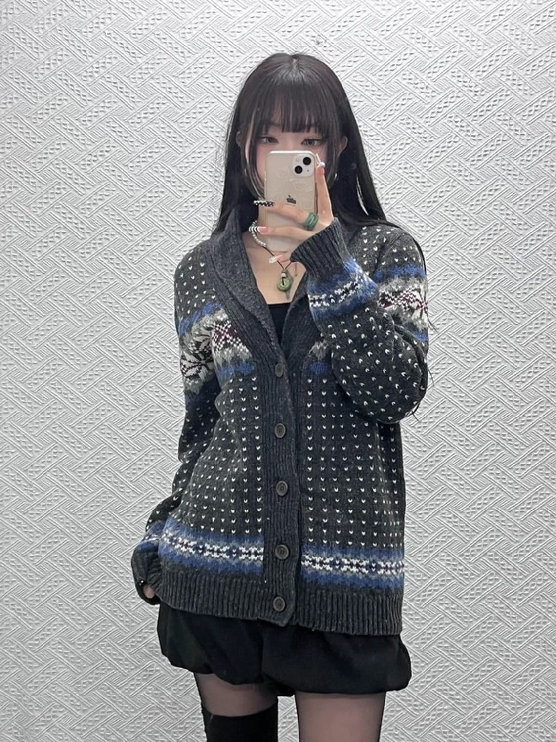 빈티지 노르딕 코위찬 숄카라 니트 뜨개 가디건 100 C10590 상품이미지1