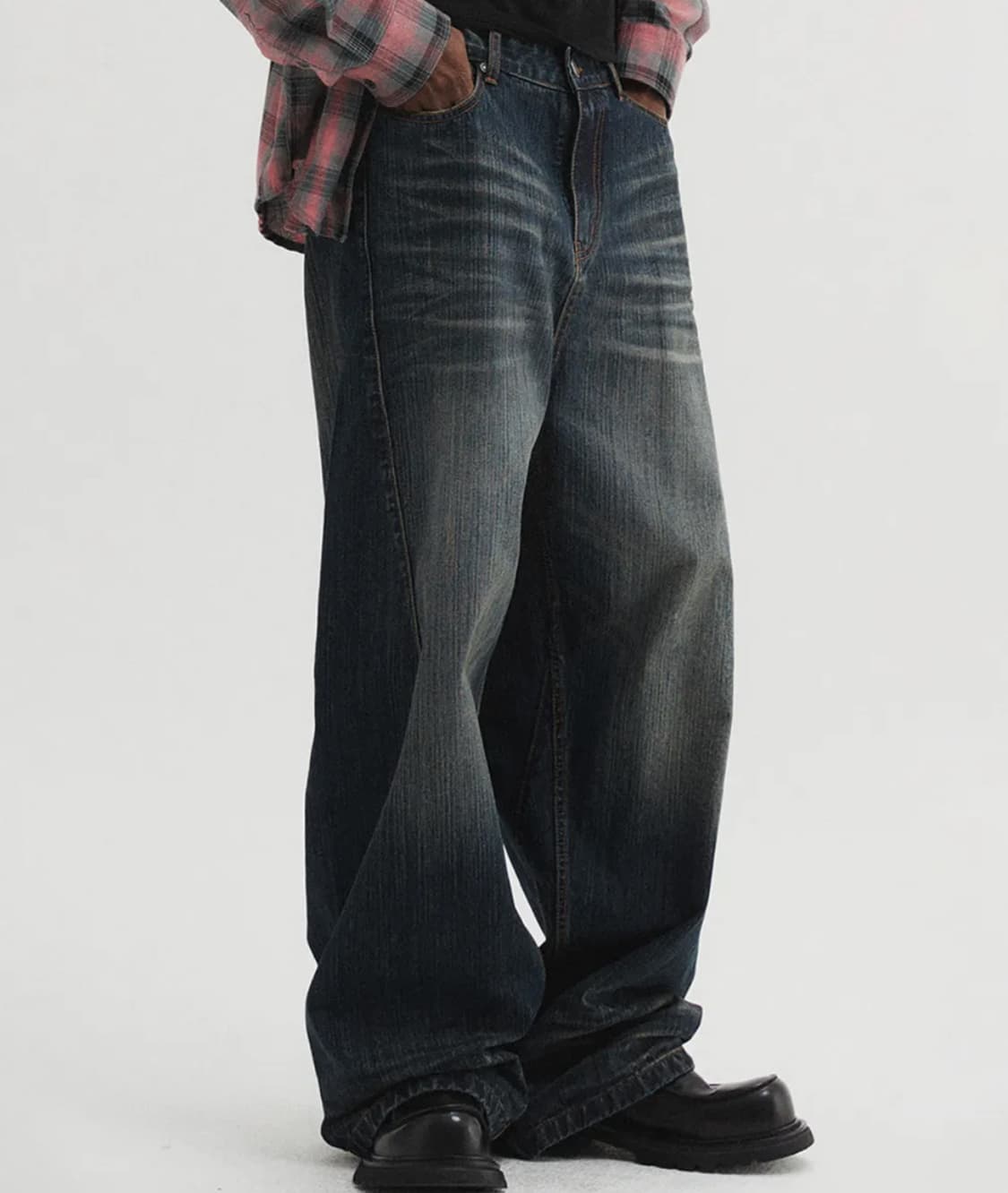 [XL] DNSR 와이드 커브드 데님 팬츠 블루 상품이미지1