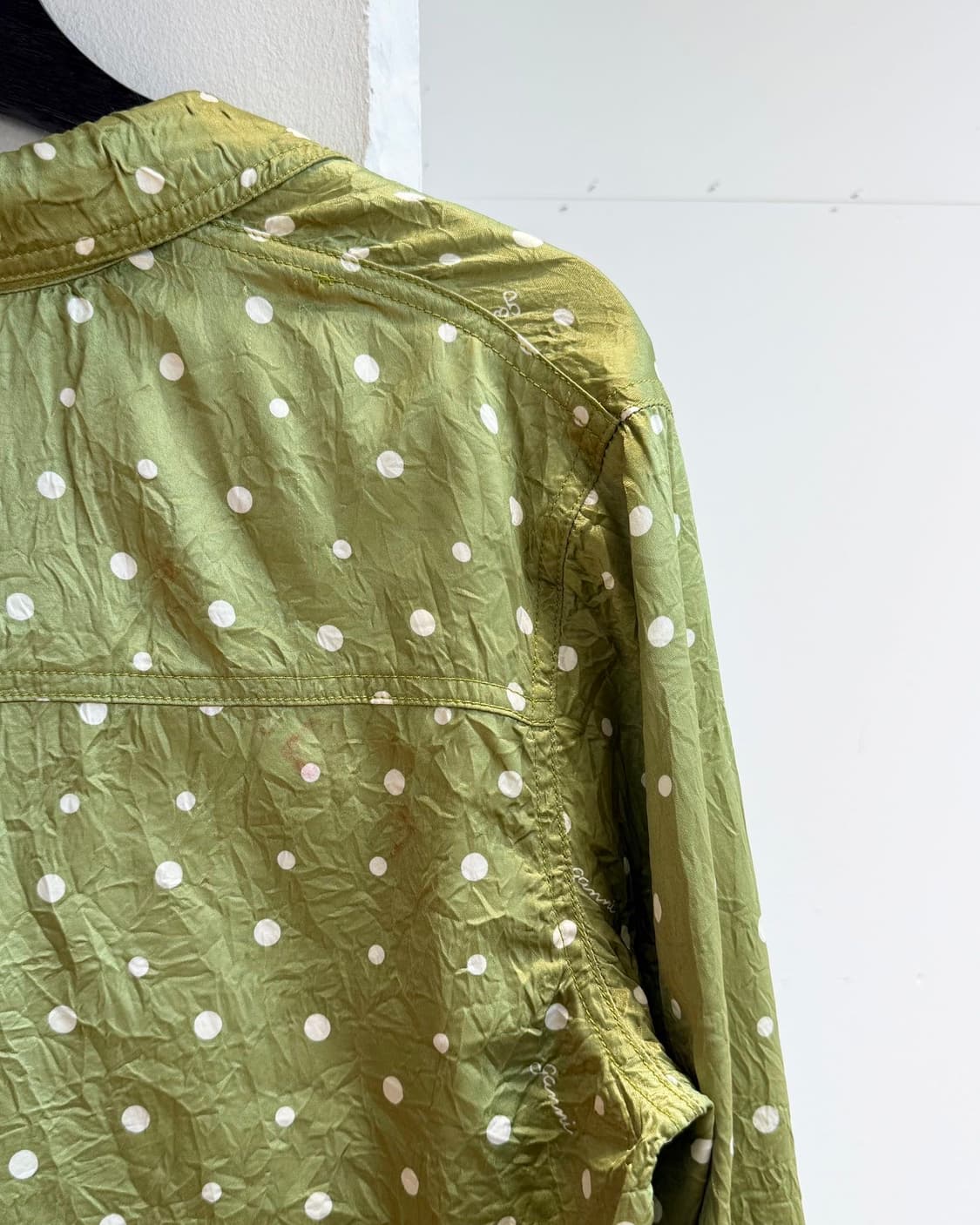 가니 그린 실키 폴카 도트 크롭 셔츠 상품이미지8