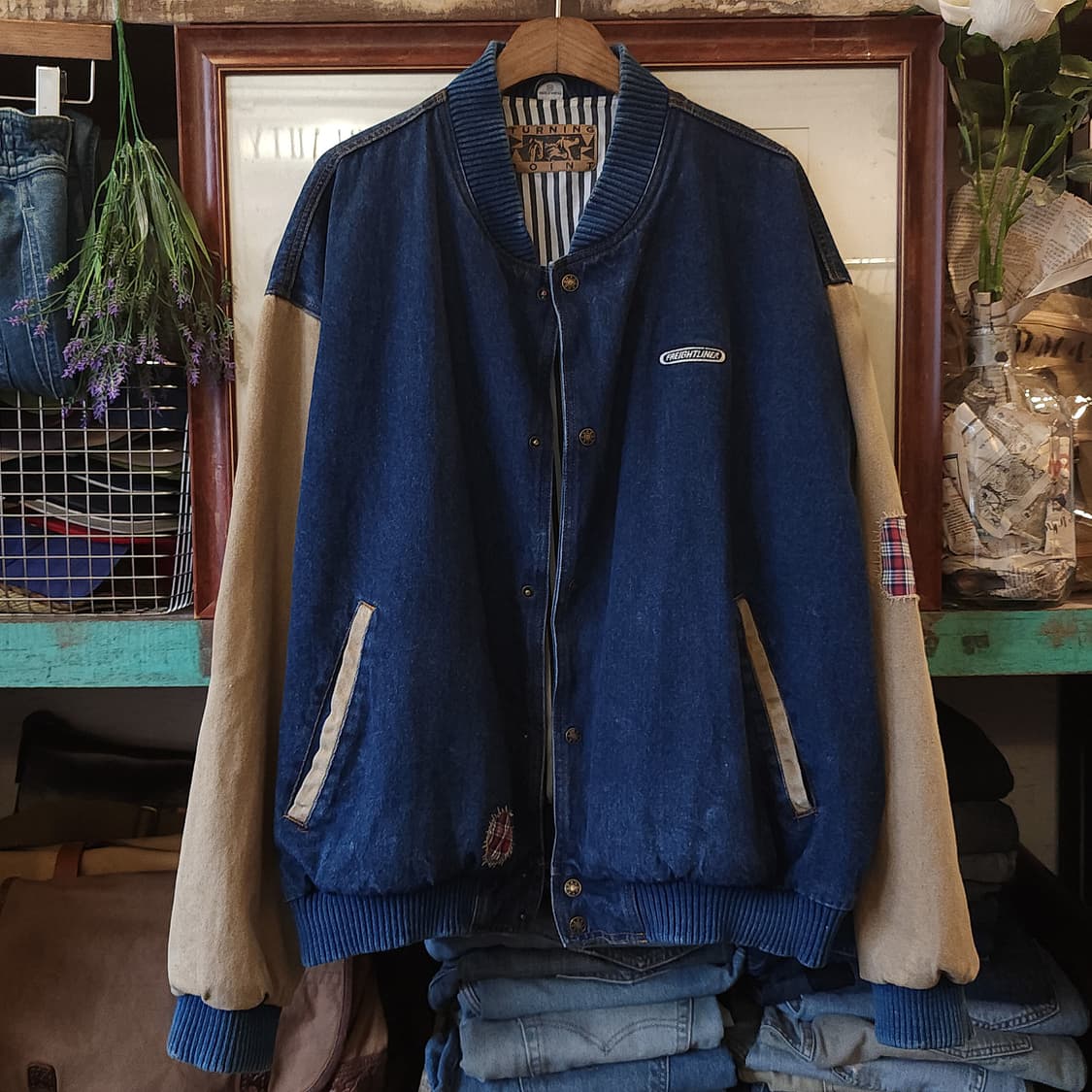 90s 빈티지 데님 바시티 자켓 컨트리 체크 패치워크 빅사이즈 3XL 상품이미지2