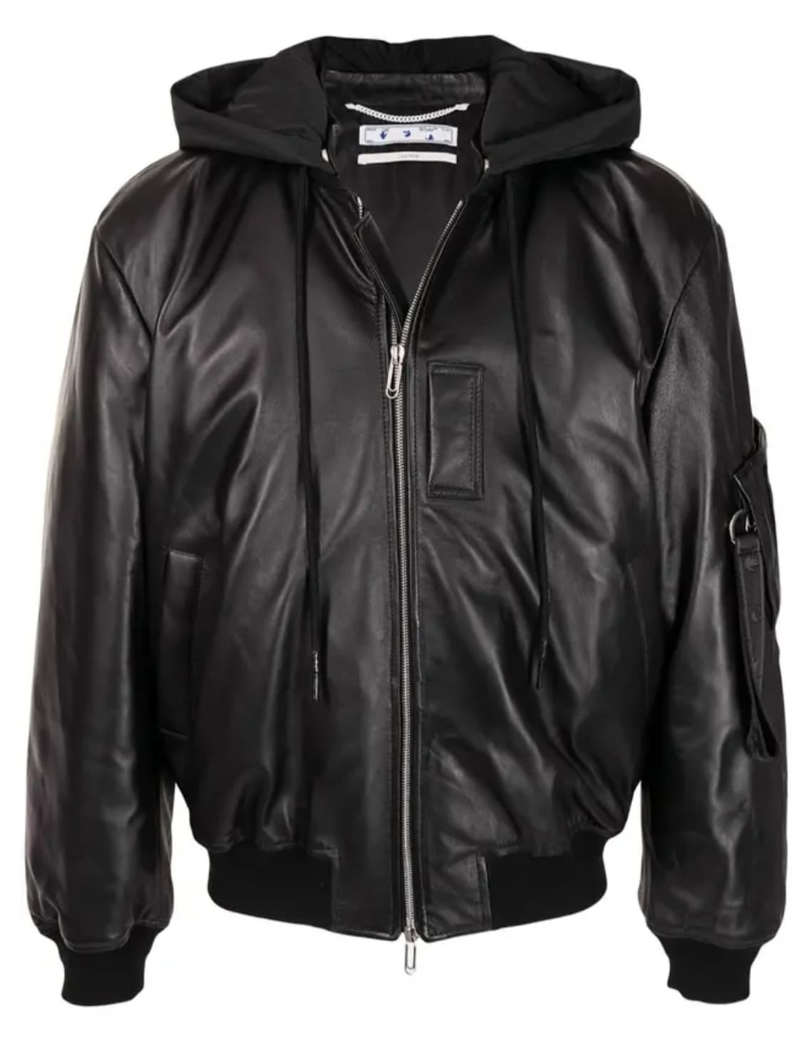 오프화이트 블랙 봄버가죽 후디 자켓 상품이미지1