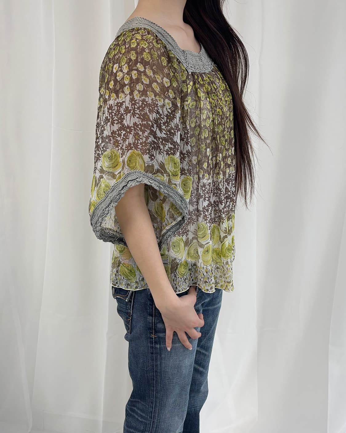 moss garden vintage floral sheer blouse 상품이미지2
