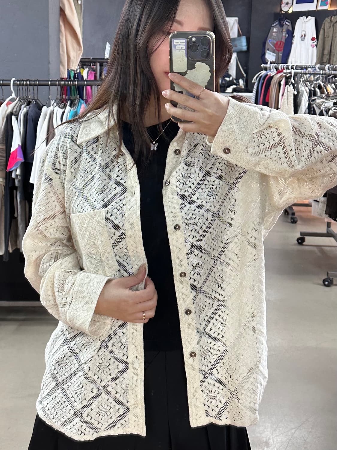 세터(SATUR)크로셰 아가일 코튼 메쉬 셔츠 상품이미지2