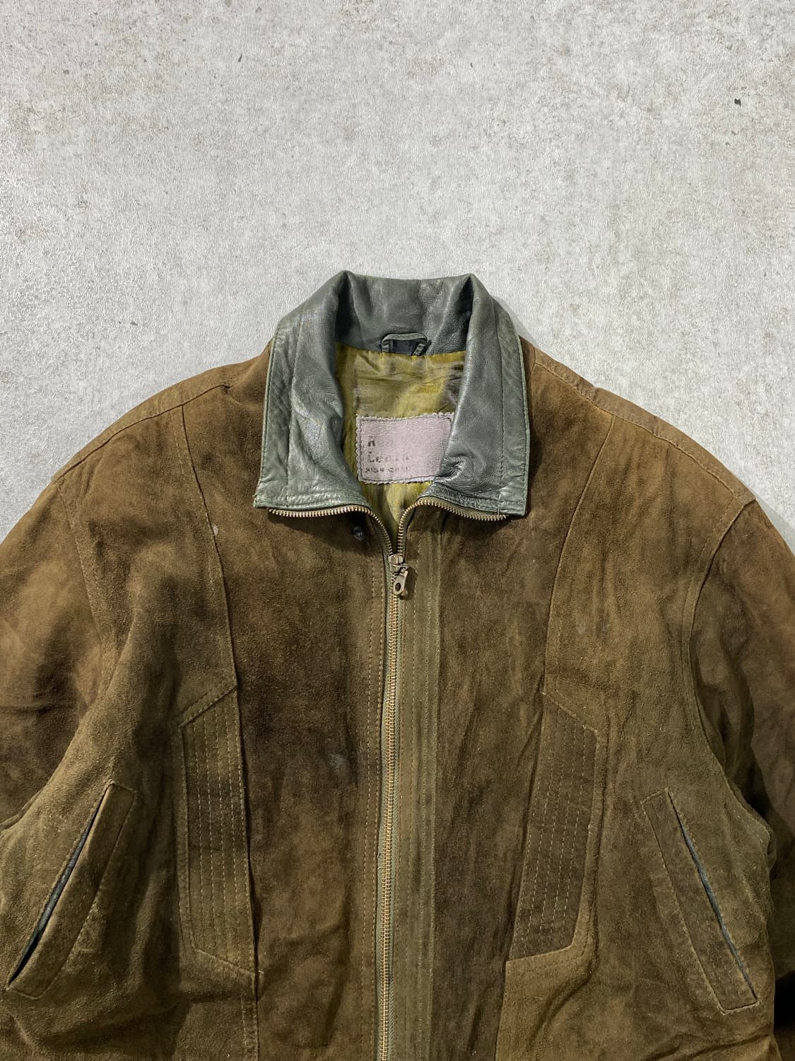 [L] 90s Vintage 빈티지 리얼 레더 스웨이드 집업 코트 상품이미지2