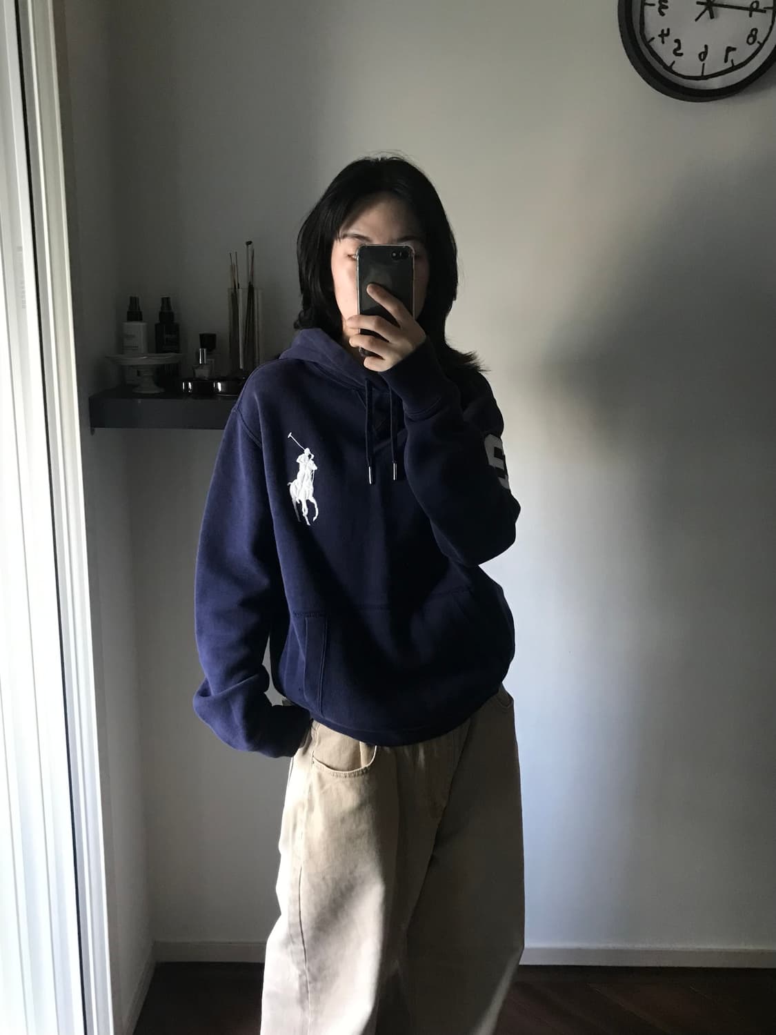 대장급 (주)두산 폴로 랄프로렌 00s 빅포니로고 네이비 써멀 후드티  상품이미지4