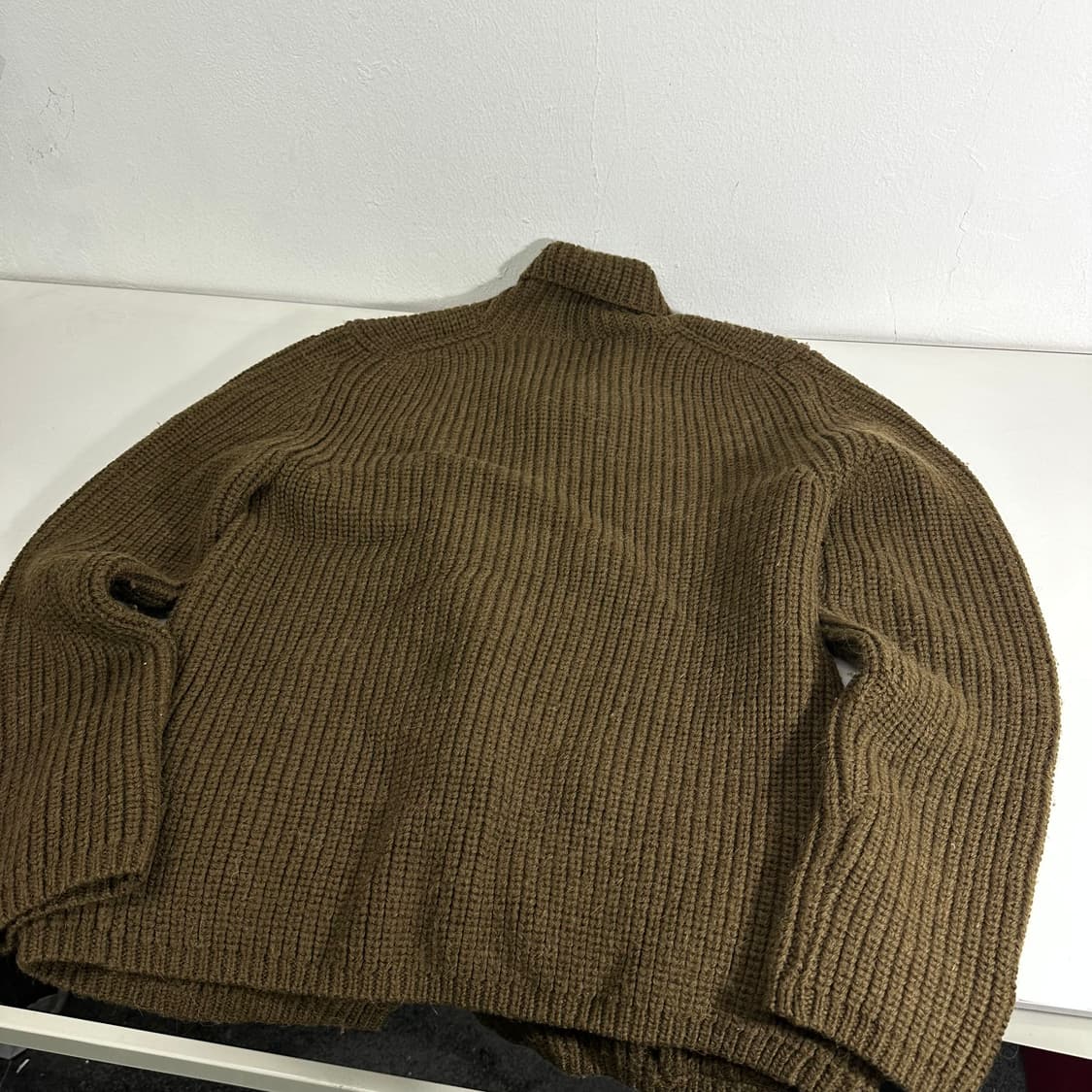 M 커스텀멜로우 브라운 오픈카라 더블 헤비울 가디건 상품이미지5