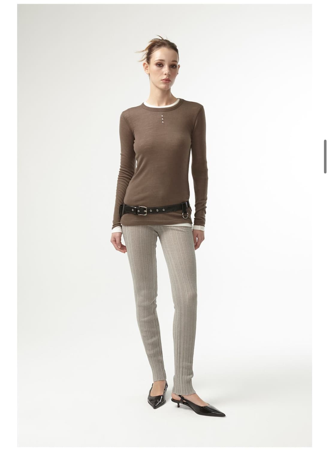 Ean Jo wool long sleeve 울 슬림 티 브라운 상품이미지2