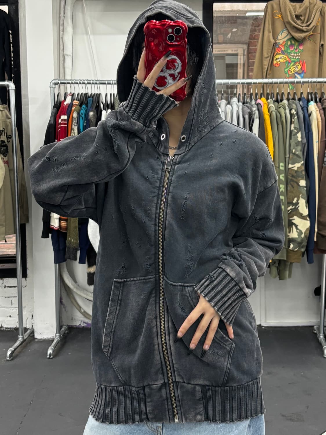 디젤 디스트레스드 그런지 후드집업 상품이미지2