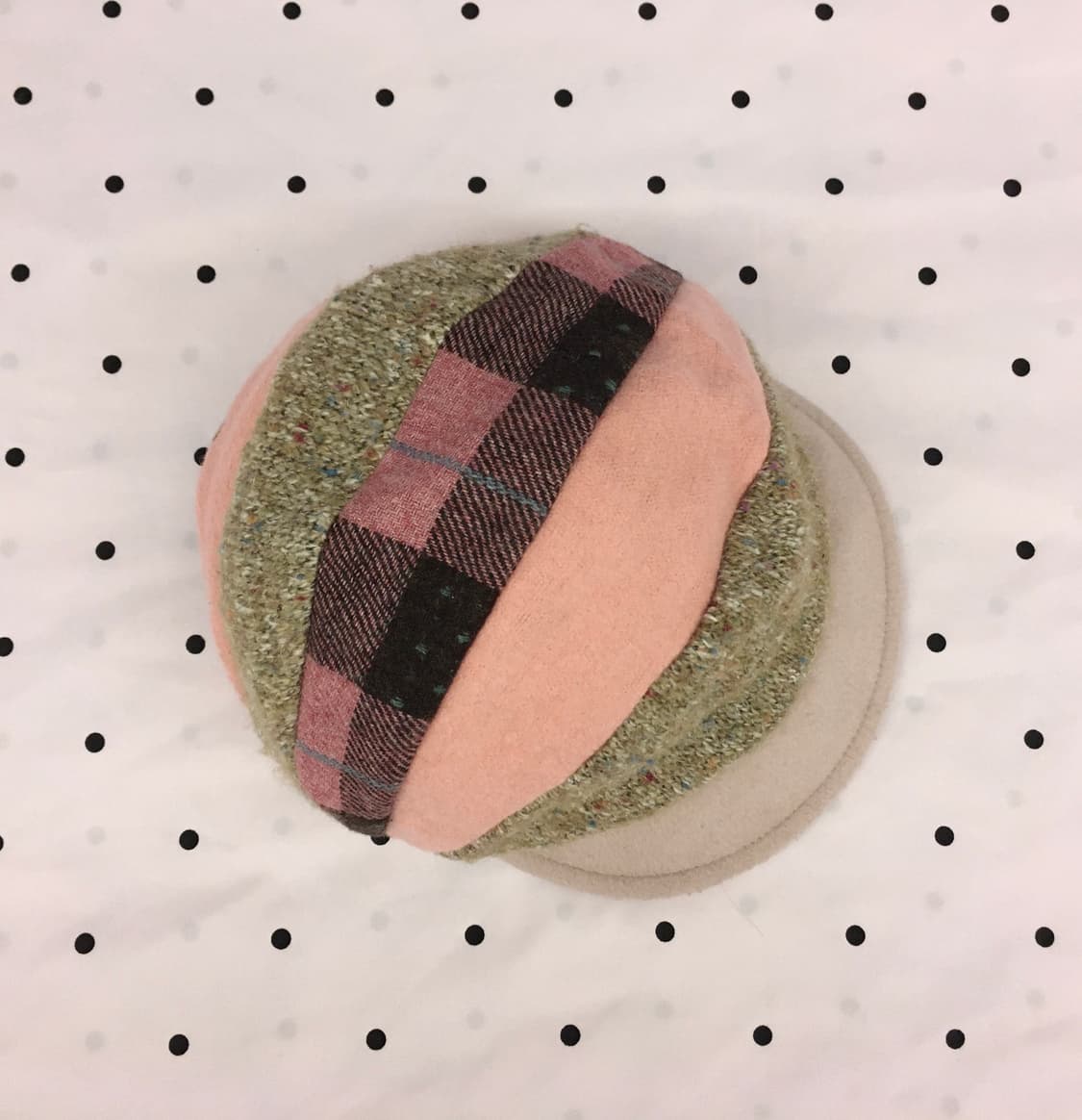 모리걸 패치워크 체크 도트 배색 캡 모자 빈티지 갸루 대장템 상품이미지3