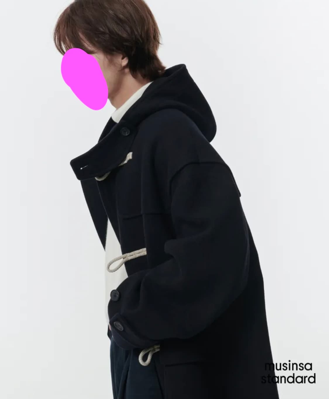 무신사 스탠다드 울 블렌드 엑스트라 오버사이즈 더풀 코트 네이비 상품이미지2