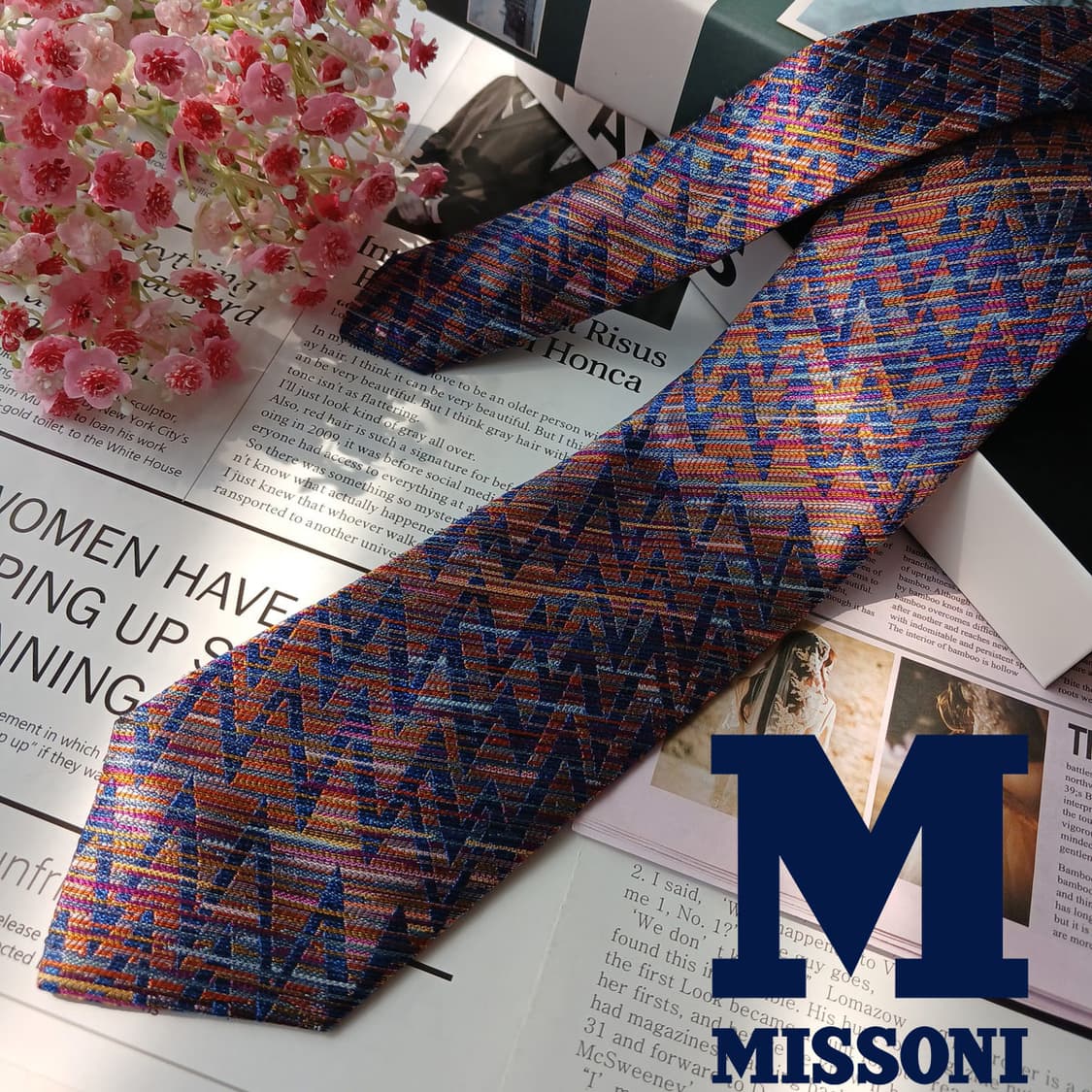 미쏘니 실크 블루 멀티 패턴 넥타이 8.5cm A등급 E860 상품이미지2