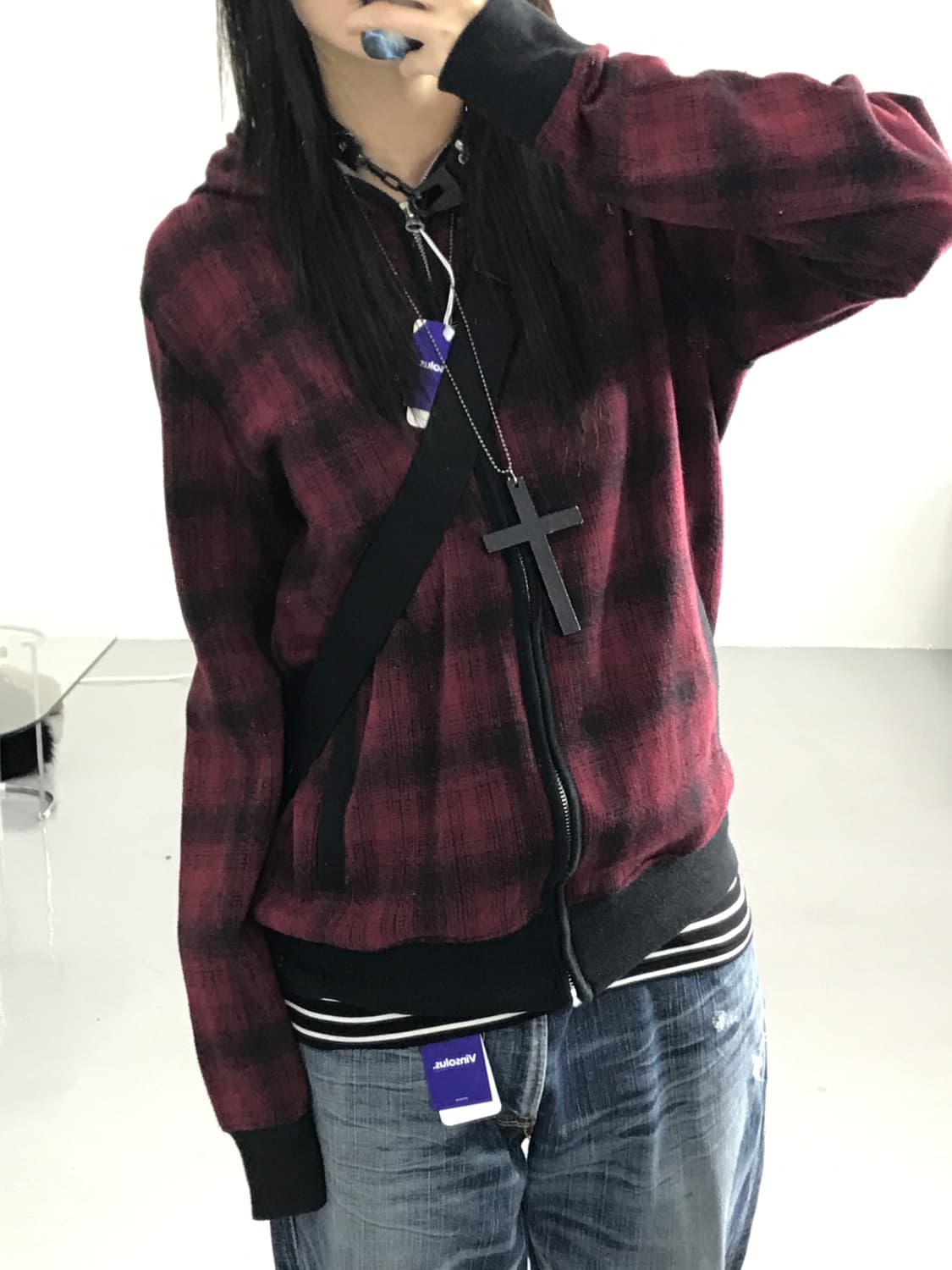 JPN 체크 패턴 후드집업 상품이미지3