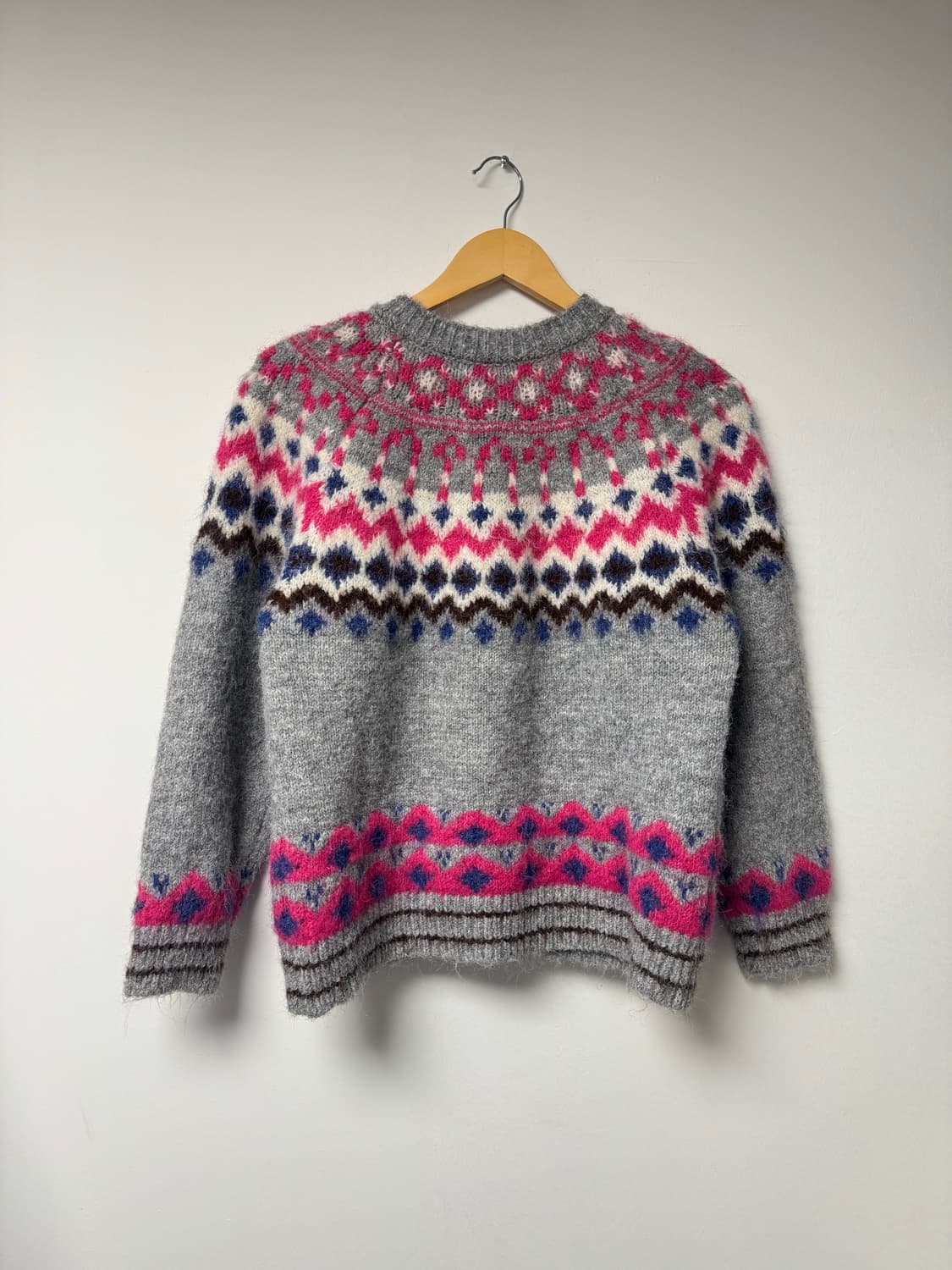 빈티지 그런지 노르딕 패턴 알파카 울 그레이 가디건 M 상품이미지4