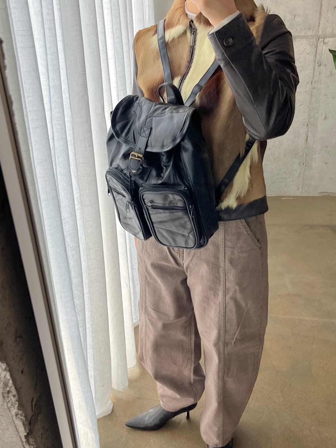 (Deadstock)소가죽 패치워크 백팩 블랙 상품이미지3