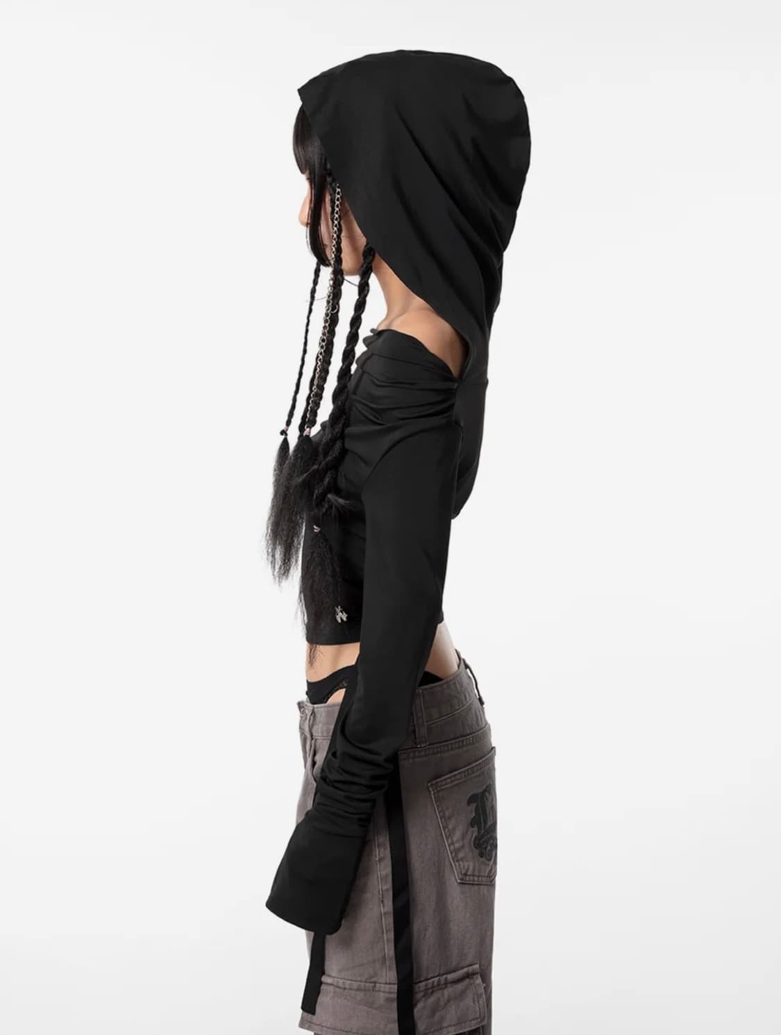 YEEL(leey) HOODIE RIBBON DRAPE TOP BLACK 상품이미지2