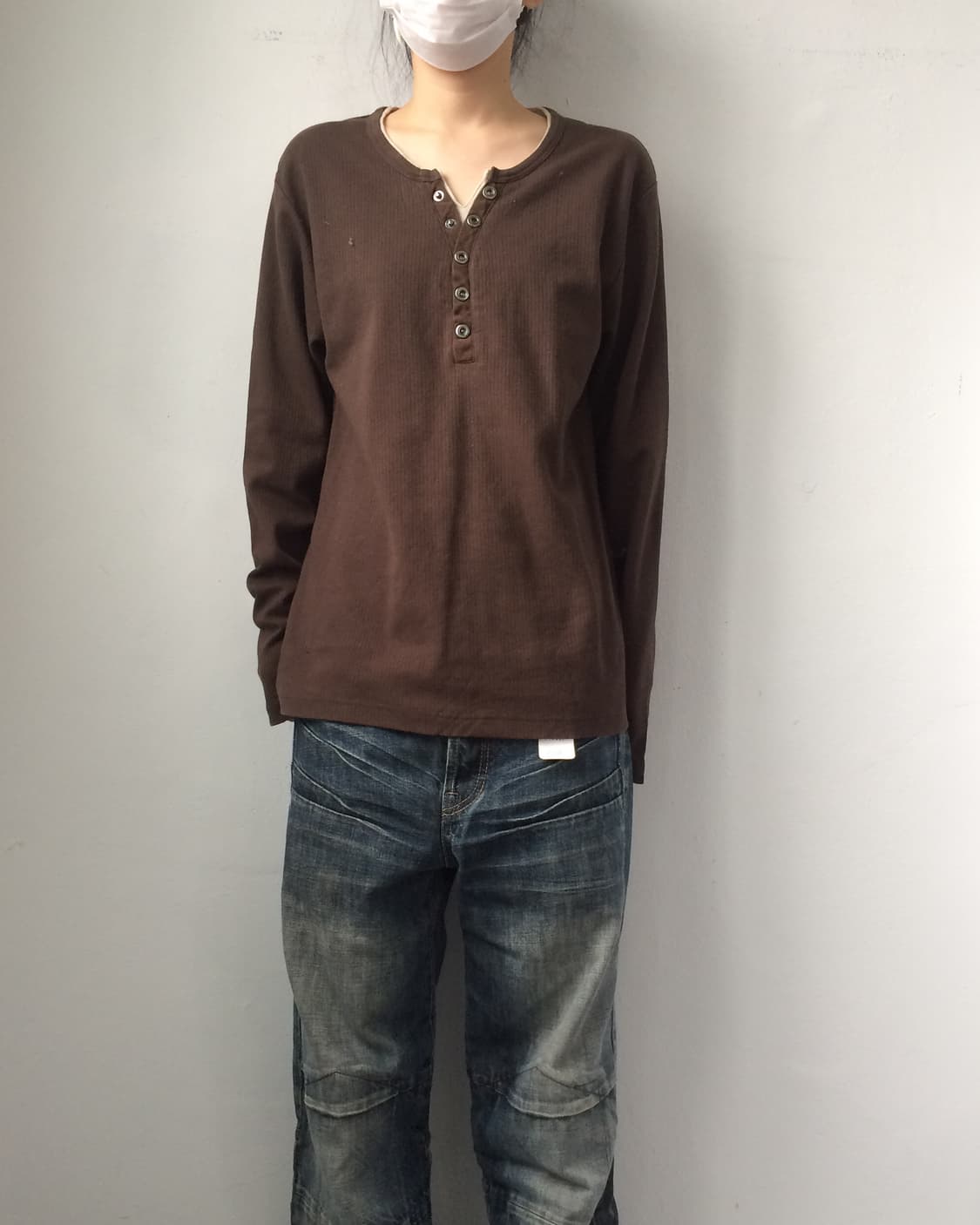 Henry neck ribbed sleeve 상품이미지1