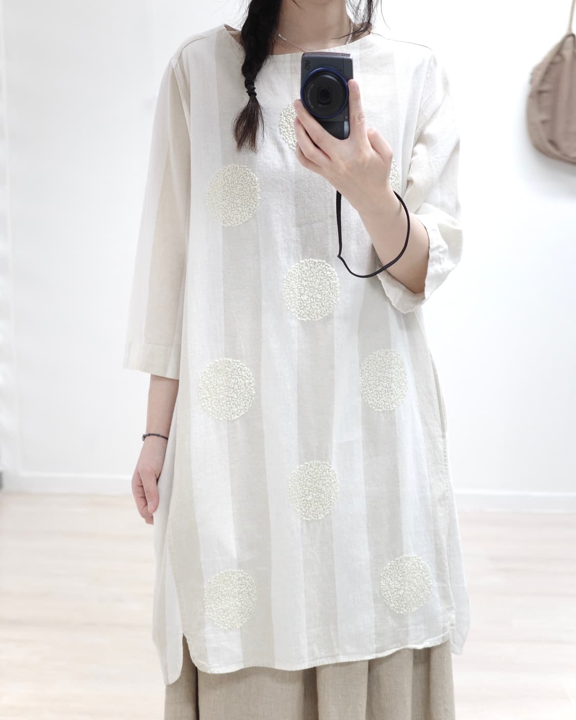 Oatmeal dot stripe one-piece 상품이미지2