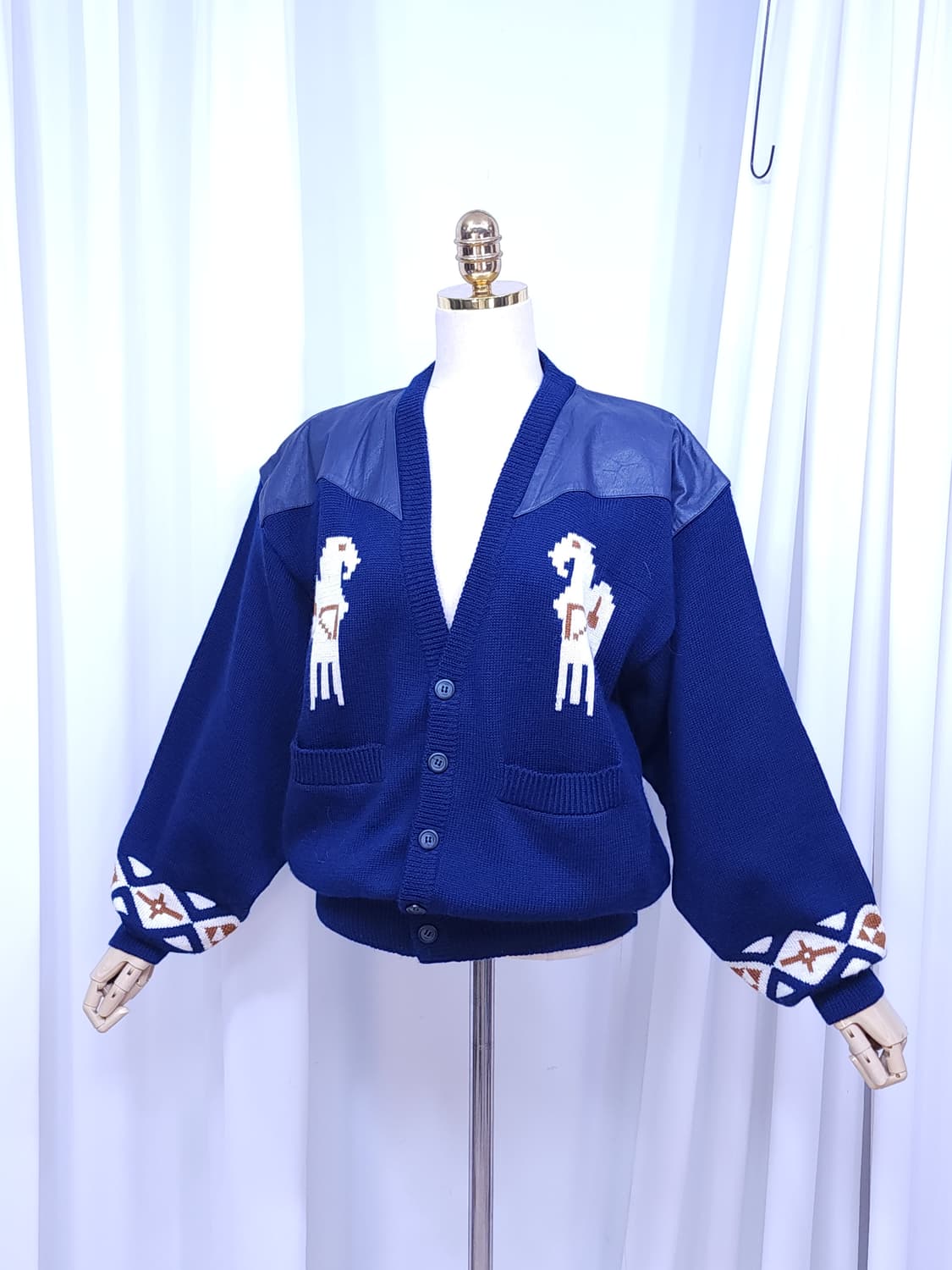 레더견장 울 가디건 상품이미지10