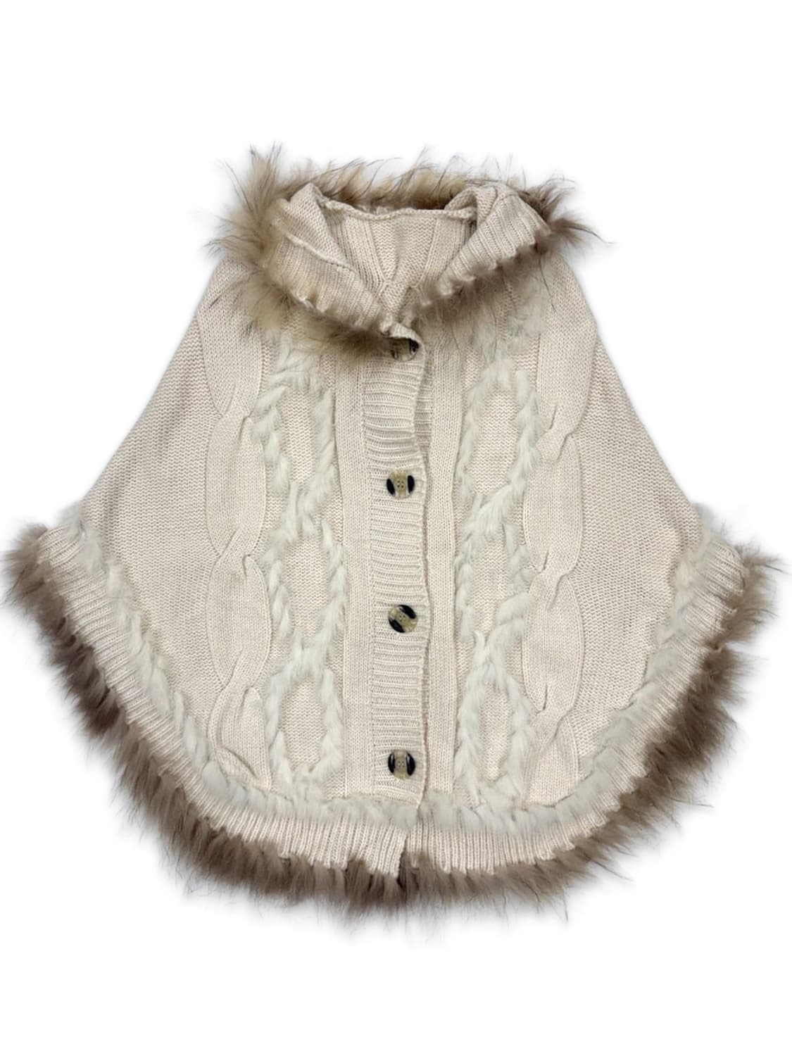 빈티지 모리 퍼 후드 니트 케이프 상품이미지1