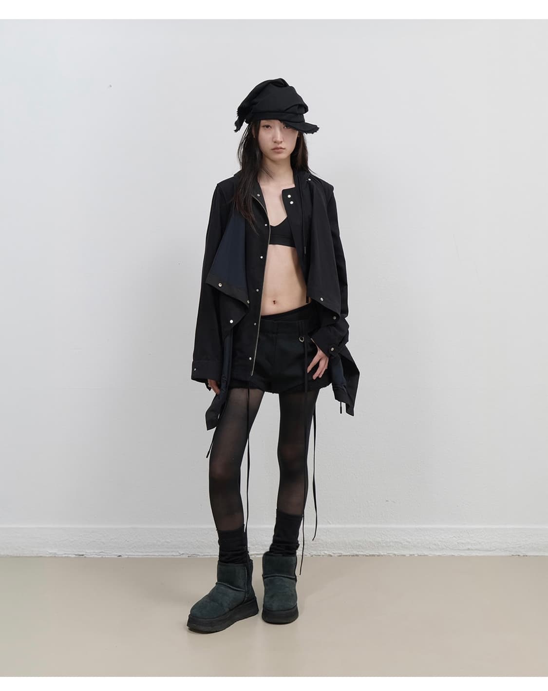 오호스 Scarf Veil Wool Cap / Black 상품이미지3
