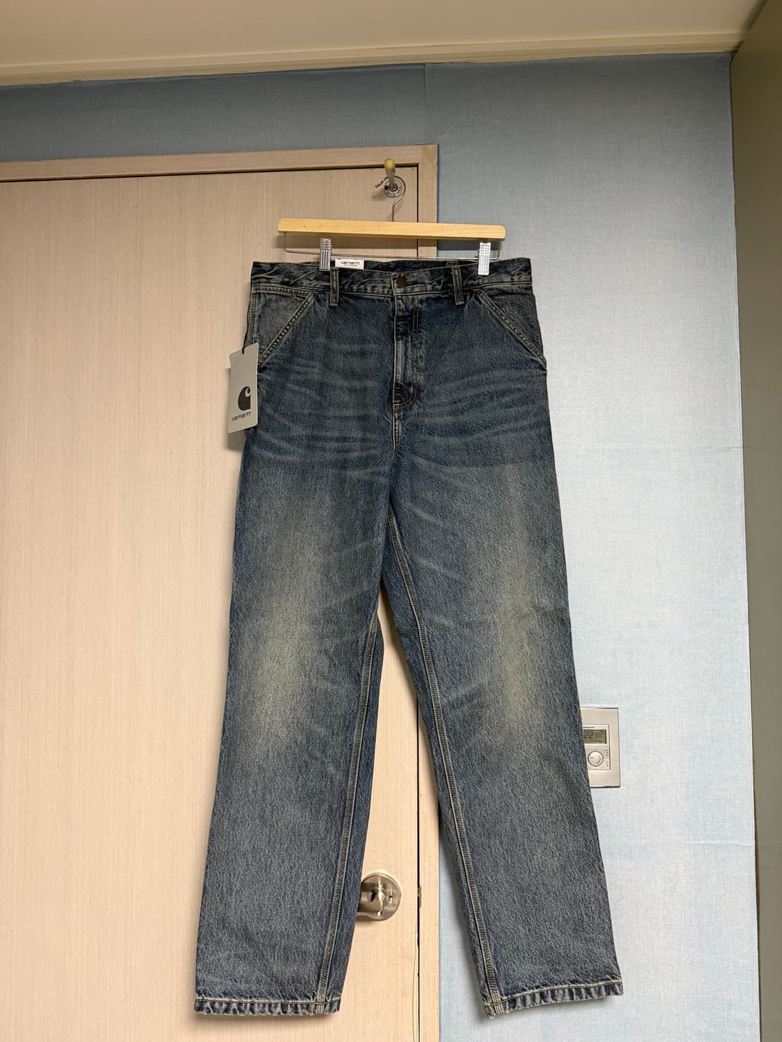 칼하트 WIP 싱글 니 팬츠 블루 원 워시드 32 상품이미지2