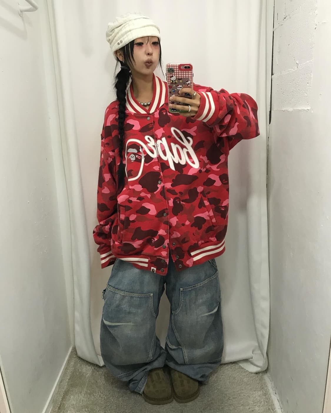 Bape Red Camouflage Varsity Jacket 상품이미지3