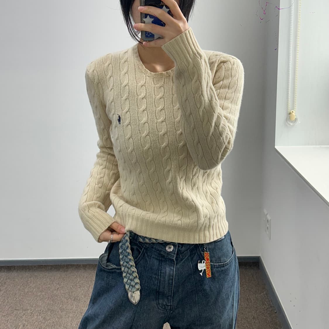 Polo 폴로 네이비 포니 베이지 케이블 니트 상품이미지1