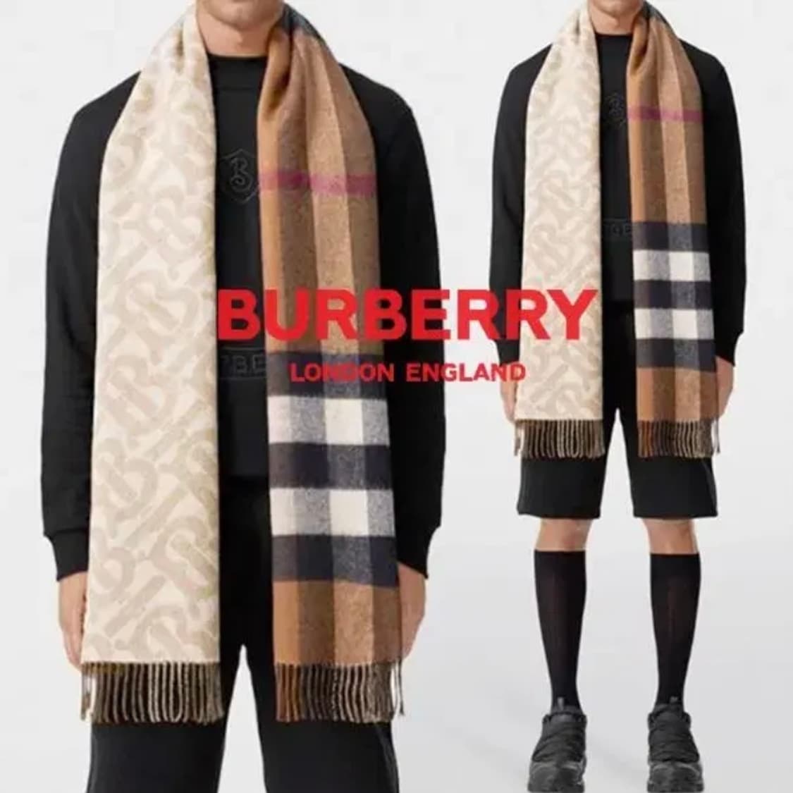 [정품] BURBERRY 버버리 리버서블 체크 모노그램 캐시미어 머플러 상품이미지1