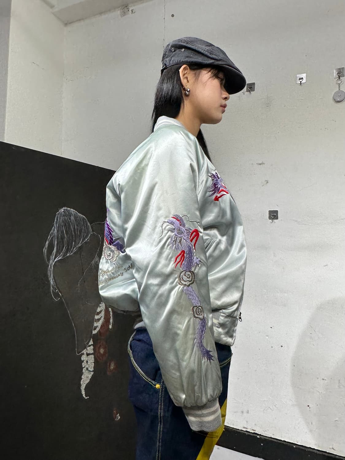 Jpn 일본빈티지 오리엔탈 회색 용 스카잔 자켓 상품이미지5