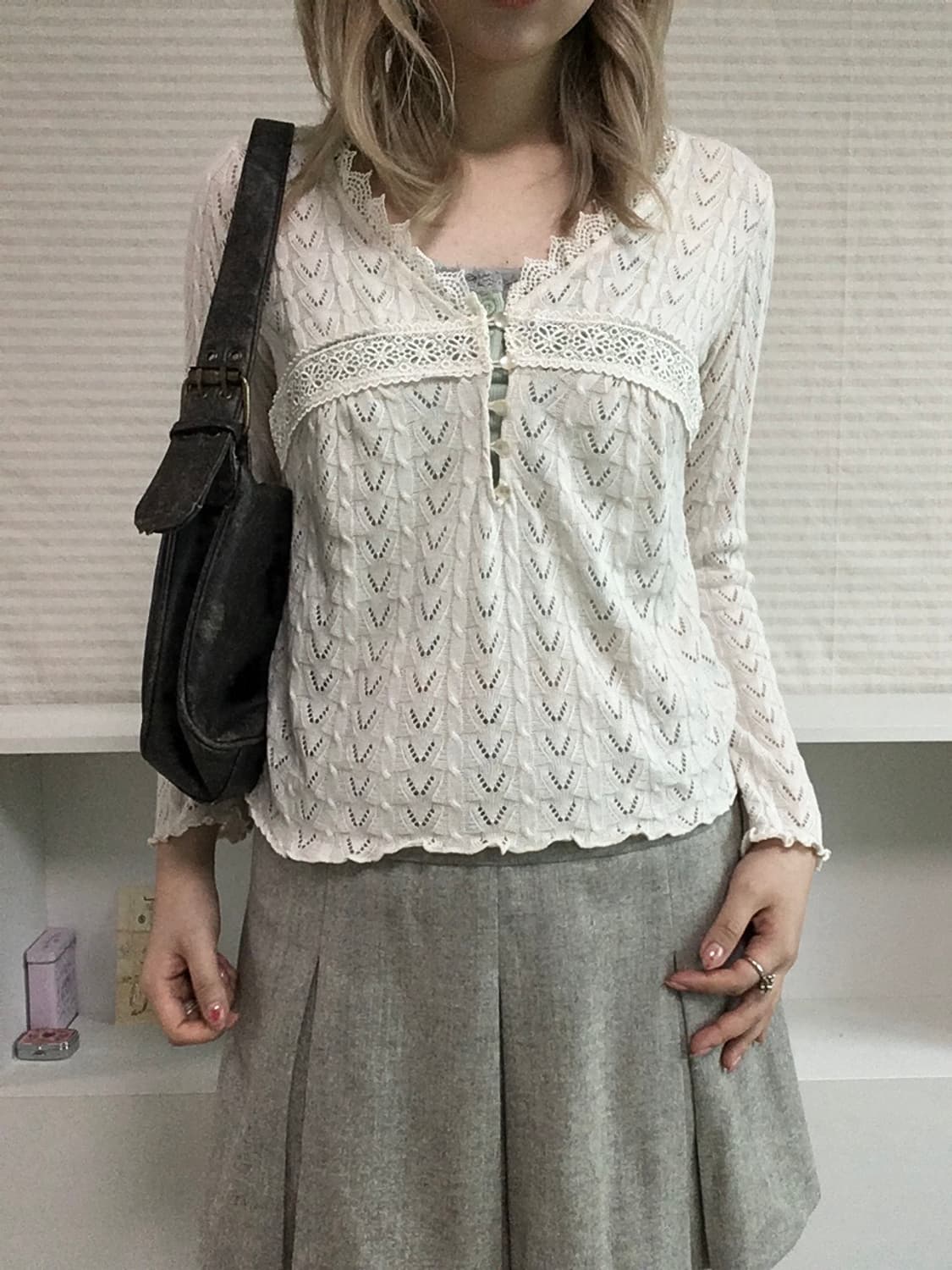 jpn vintage mint gray wool pleats skirt 상품이미지2