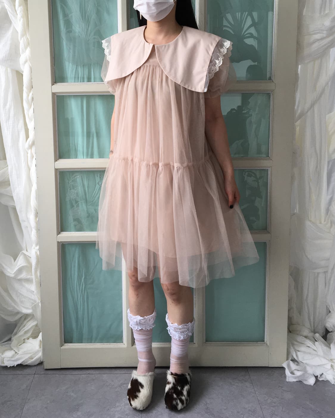 Lace trimming sailor collar point sha on 상품이미지5