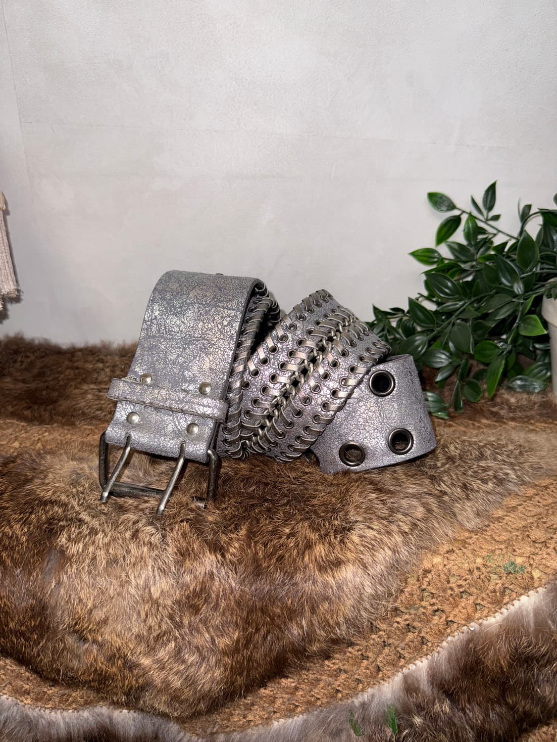 Metal silver western double buckle belt 상품이미지1