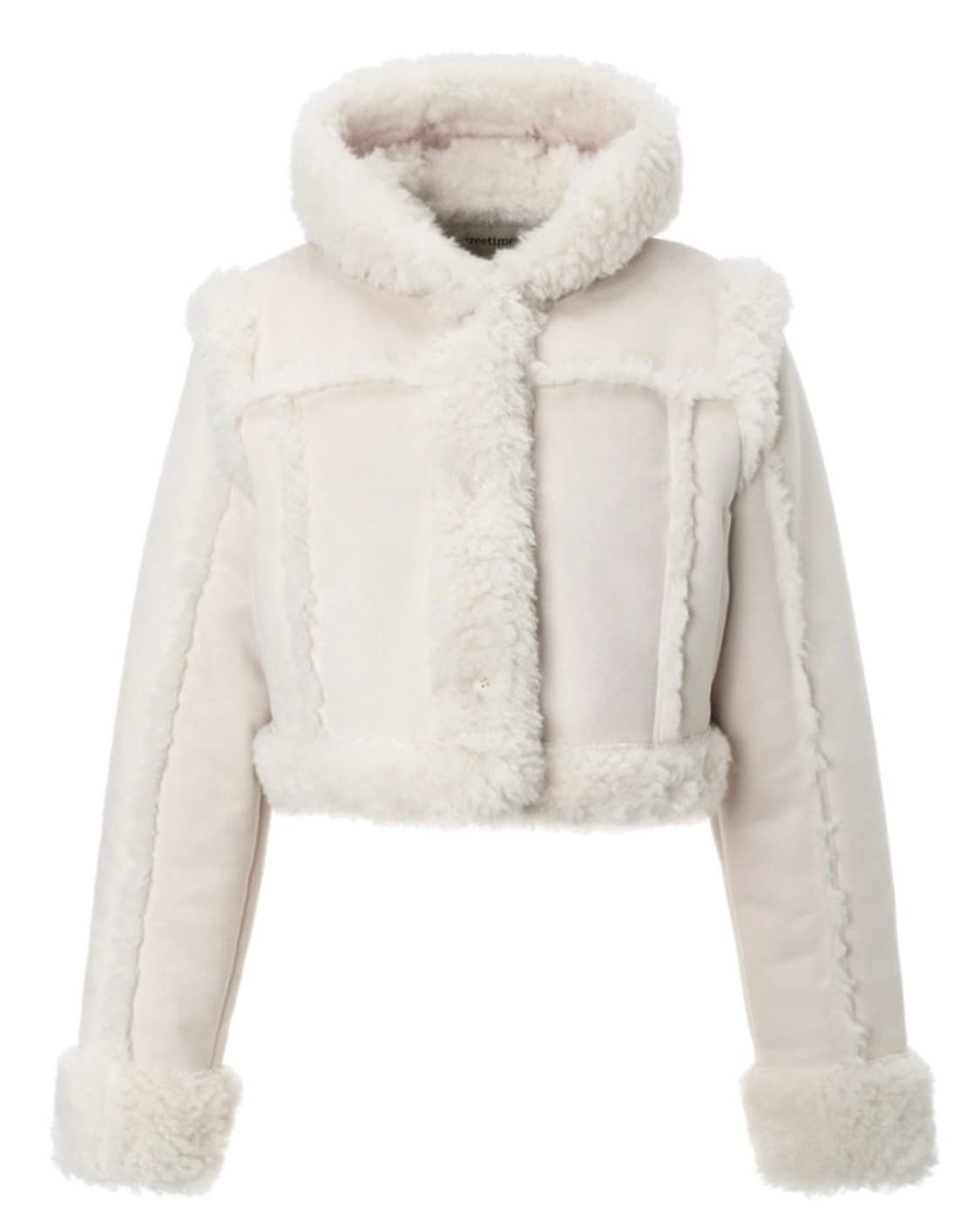 쓰리타임즈 - 베이비 후디 퍼 코트 아이보리 상품이미지4