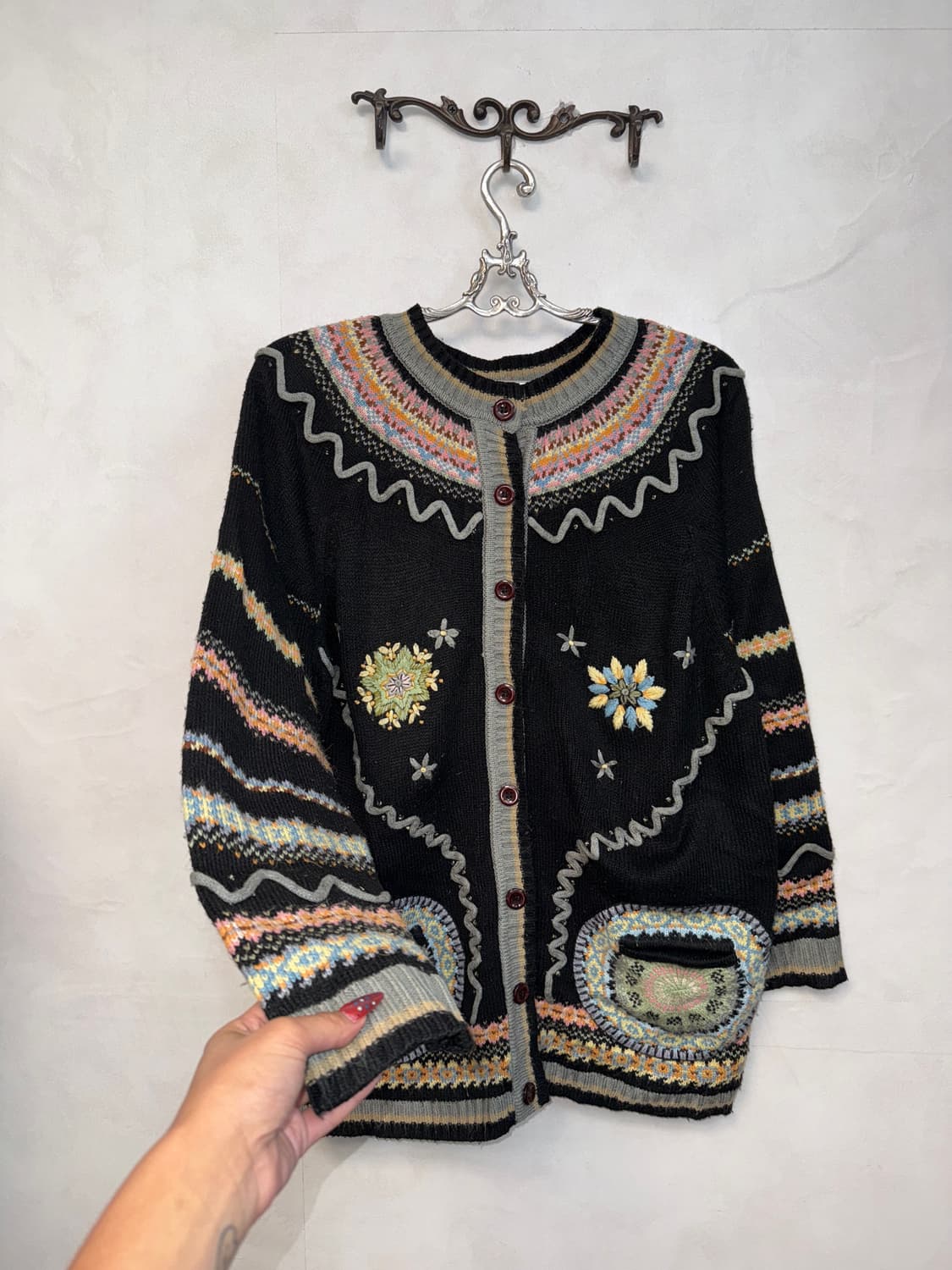 Black bohemian flower embroidered 가디건 상품이미지2