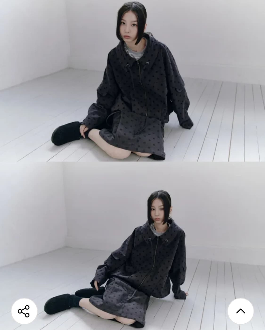 라세레모니 도트 패턴 자켓+스커트 블랙 (에스파 윈터 착용 상품이미지2