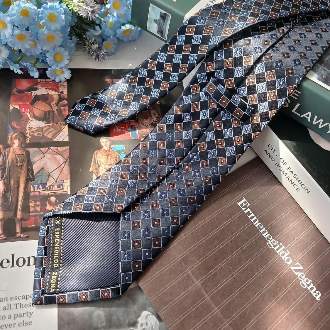 에르메네질도 제냐 기하학 자카드 넥타이 9cm S~A+등급 E896 상품이미지4