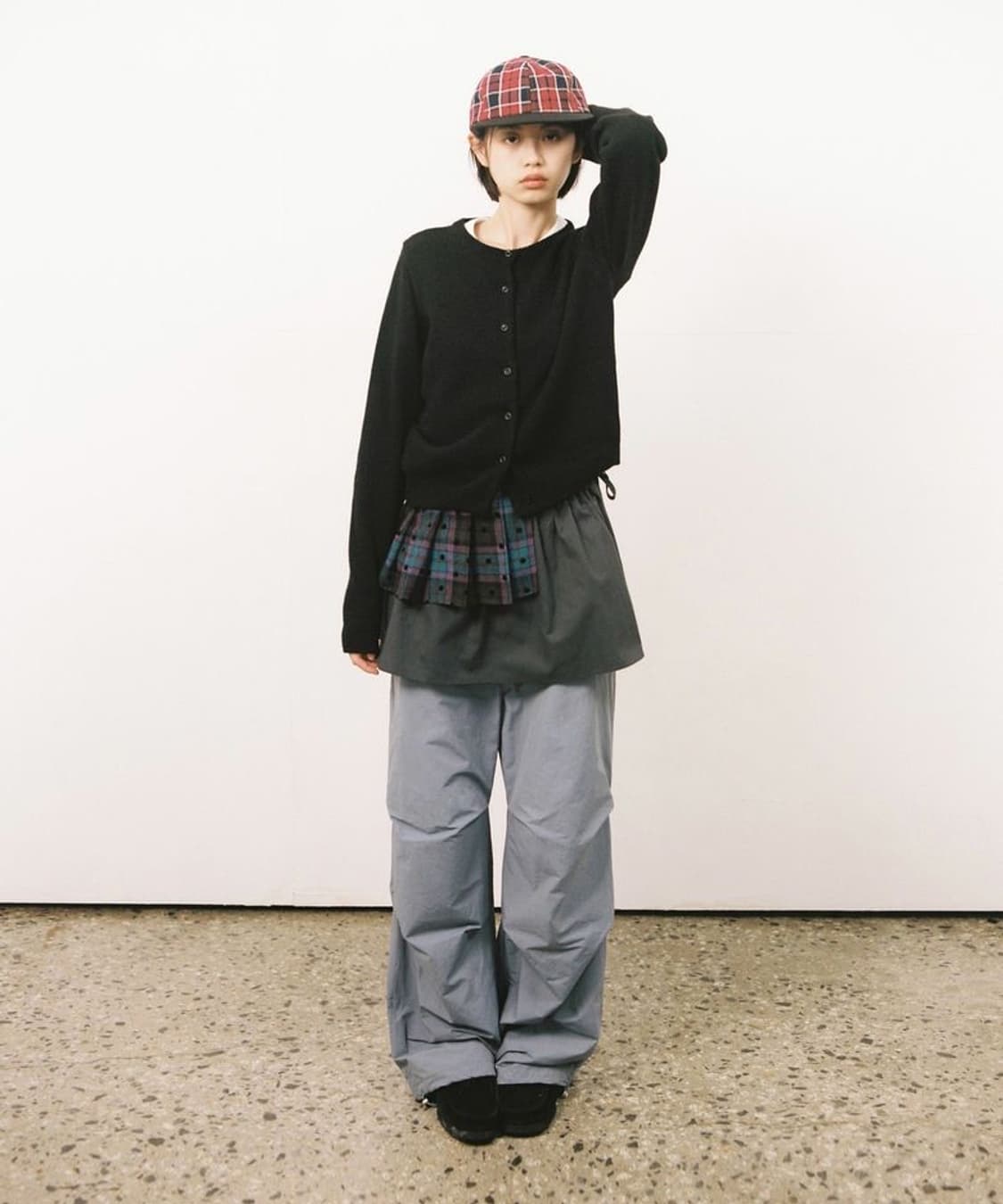 오헤시오 체크 투웨이 미니스커트 퍼플 차콜 상품이미지1