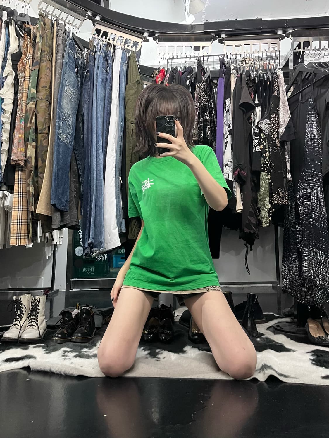스투시 그린 오버핏 프린팅 반팔 상품이미지1