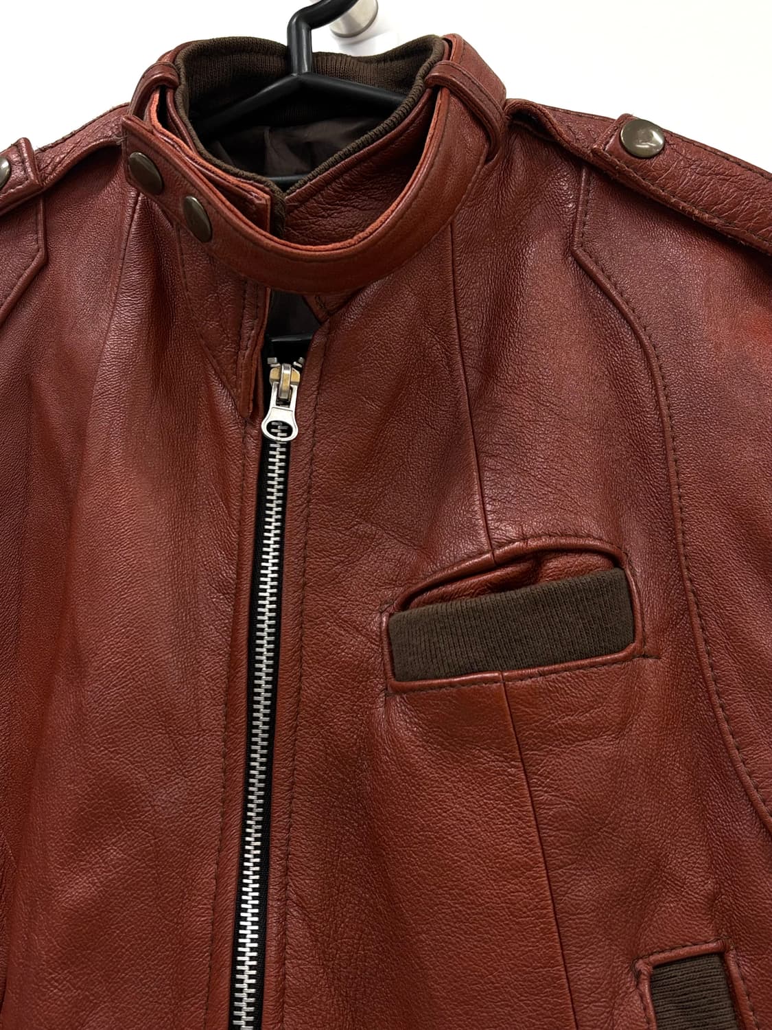 빈티지 크롭 가죽 라이더 레더 자켓 상품이미지6