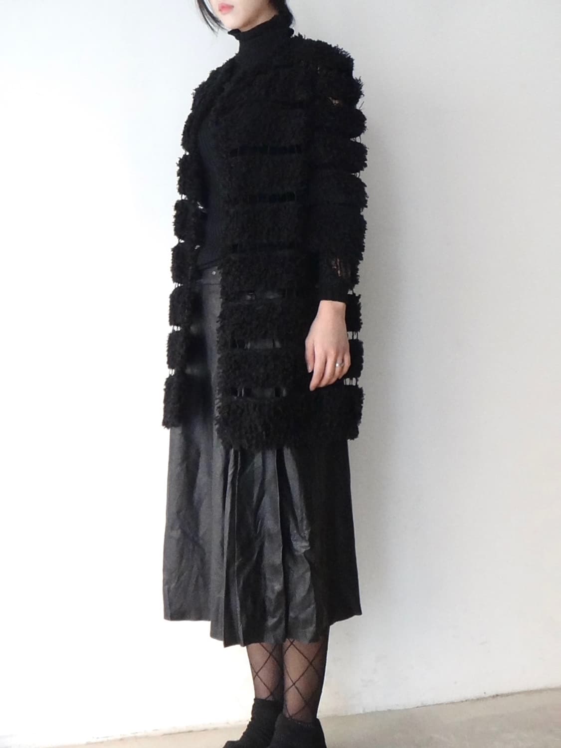 Connection fur open cardigan / black 상품이미지6