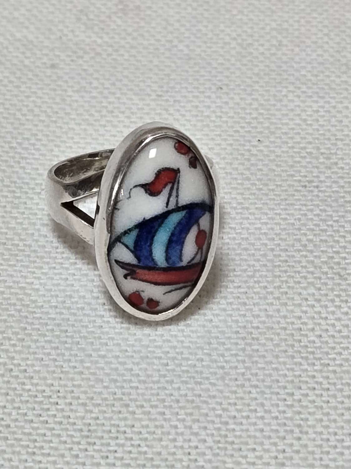 빈티지 925 실버 세일링 보트 아트 링 · 핸드페인팅  상품이미지1