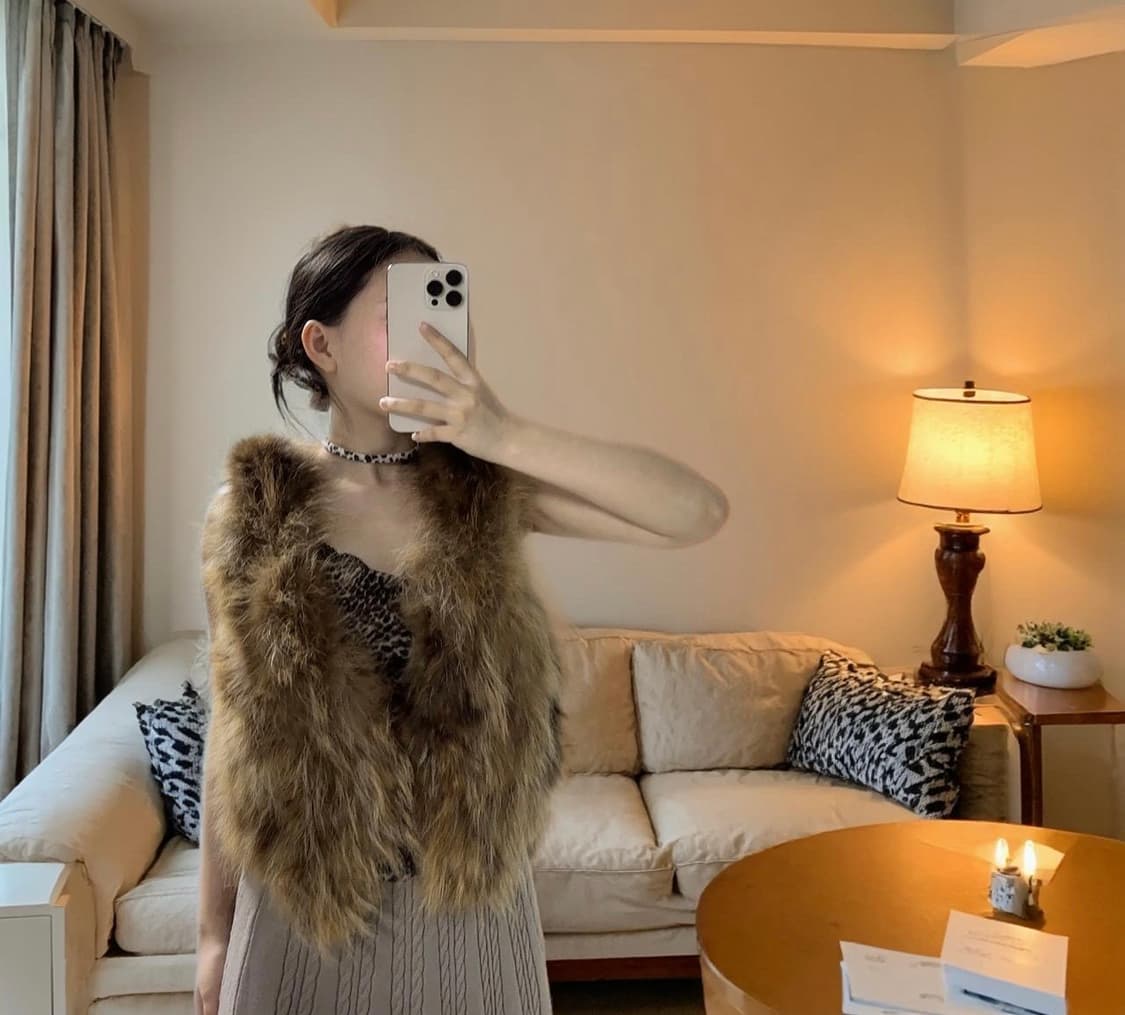 빈티지 너구리털 라쿤퍼 베스트 조끼 상품이미지5