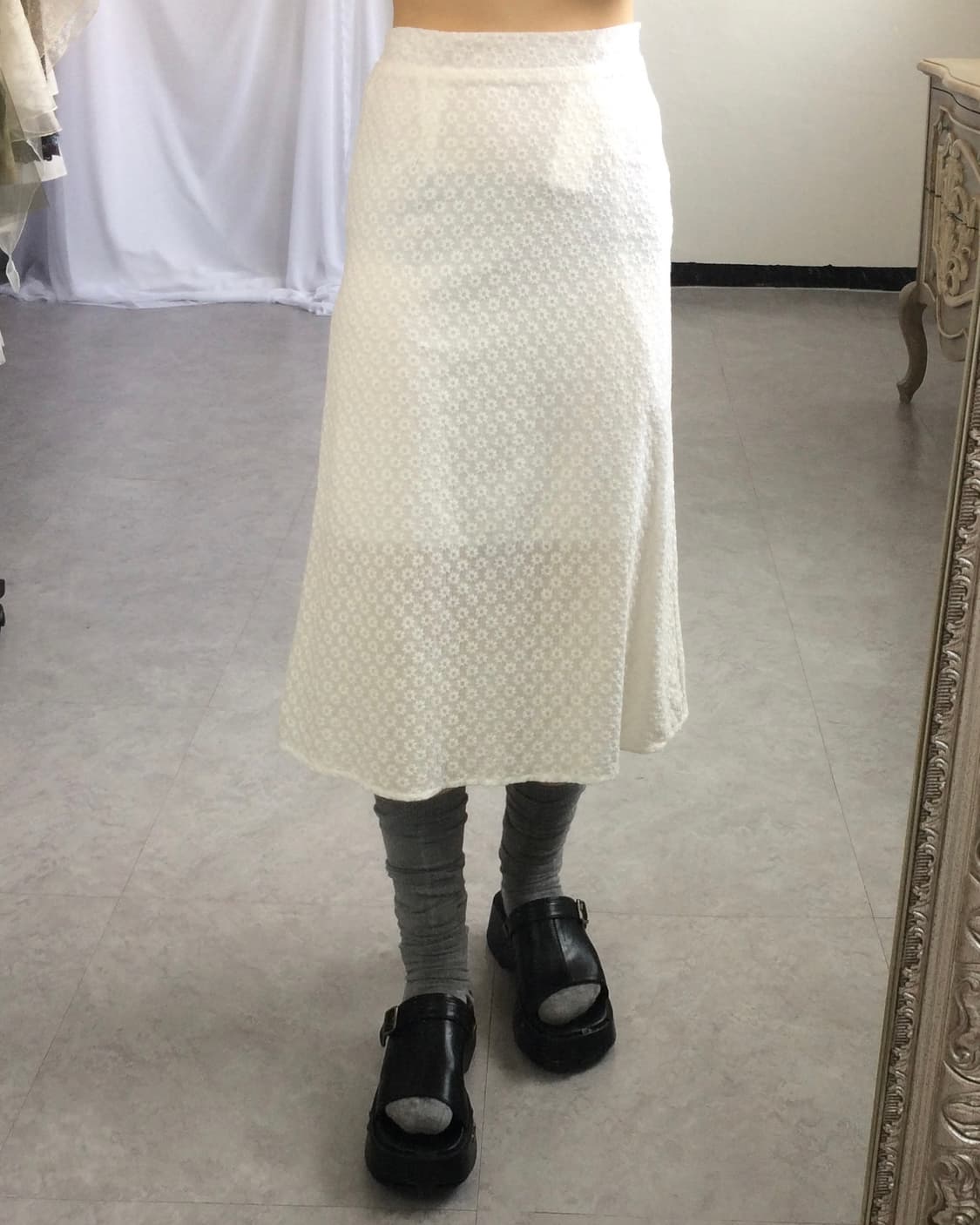 Flower pattern white long skirt 상품이미지5