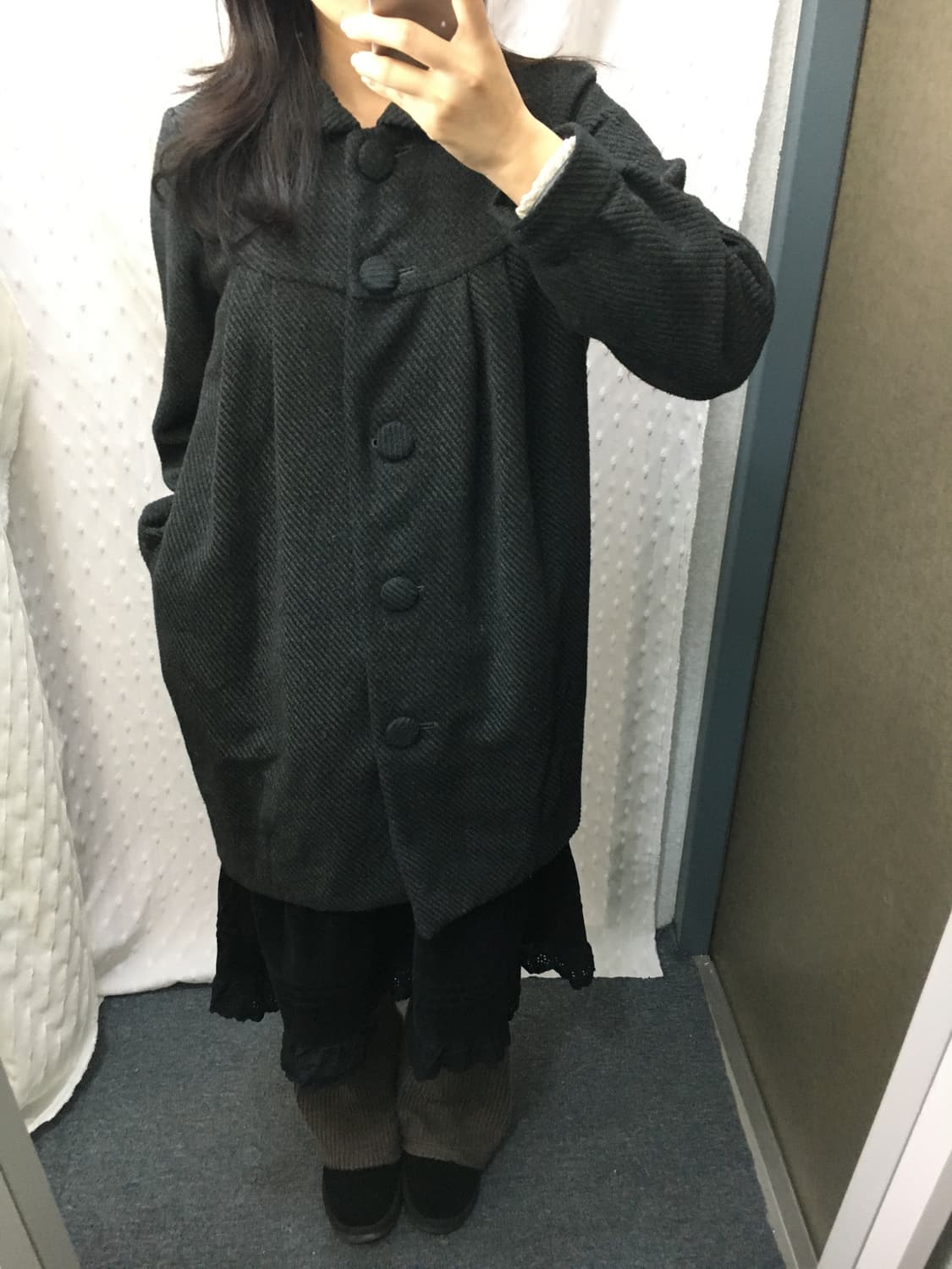 둥근 카라 차콜 롱 코트 상품이미지3