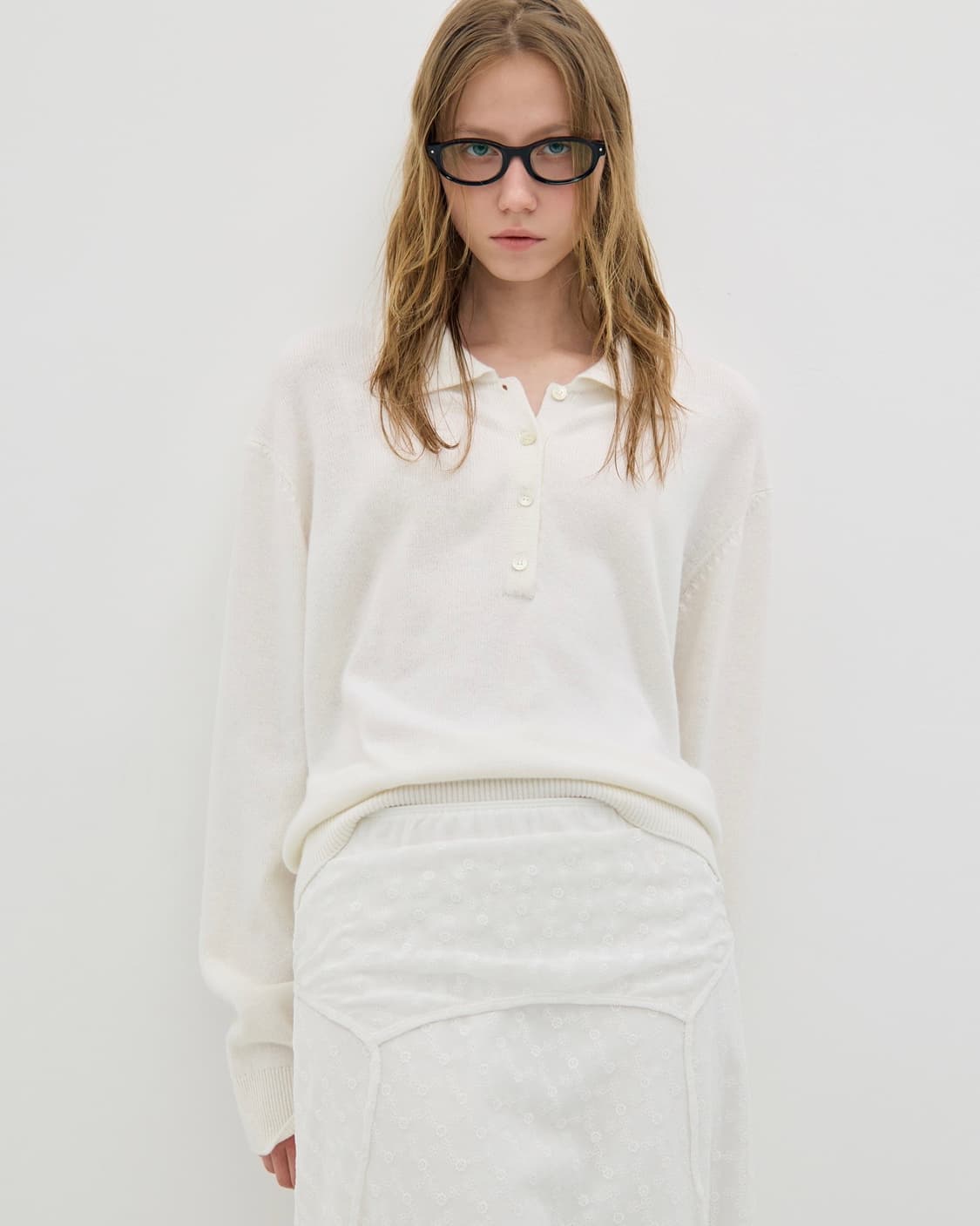 로우클래식 메리노 캐시미어 오픈카라 스웨터 (아이보리) 상품이미지8