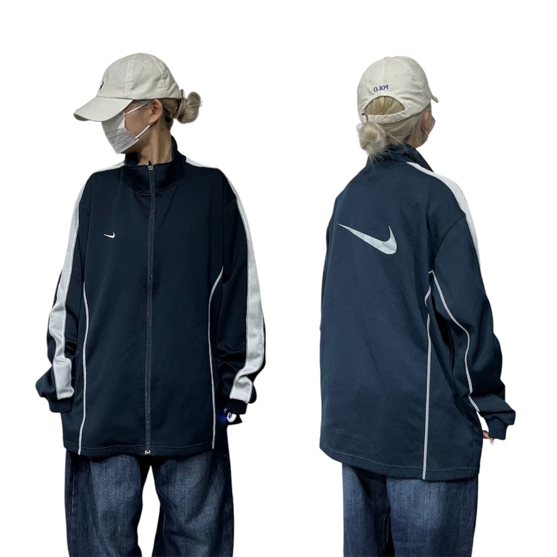 00s 나이키 네이비 빅 로고 화이트 라인 올드스쿨 트랙탑 져지 XXL 상품이미지1