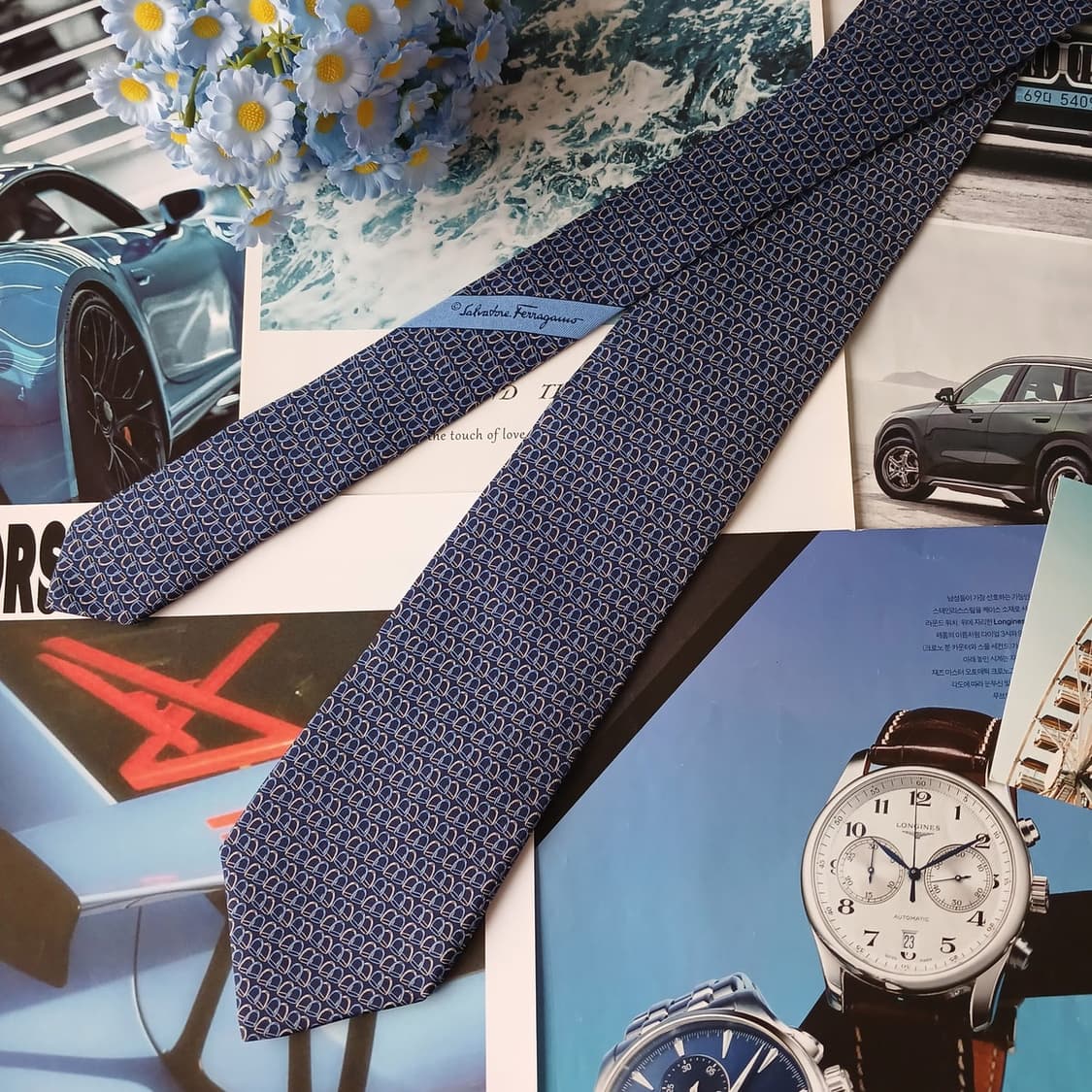 페라가모 실크 블루 간치니 패턴 넥타이 8cm A+등급 A19396
 상품이미지5