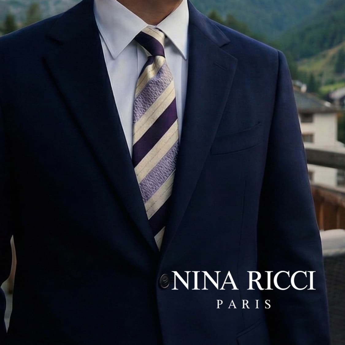 니나리치 실크 바이올렛 스트라이프 넥타이 9.1cm A+등급 A19355 상품이미지1