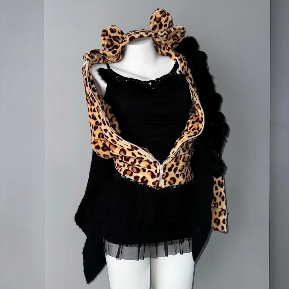 빈티지 갸루 호피 퍼 후드집업 펑크 고스 y2k 케토 와이즈걸 큐빈티지 상품이미지1